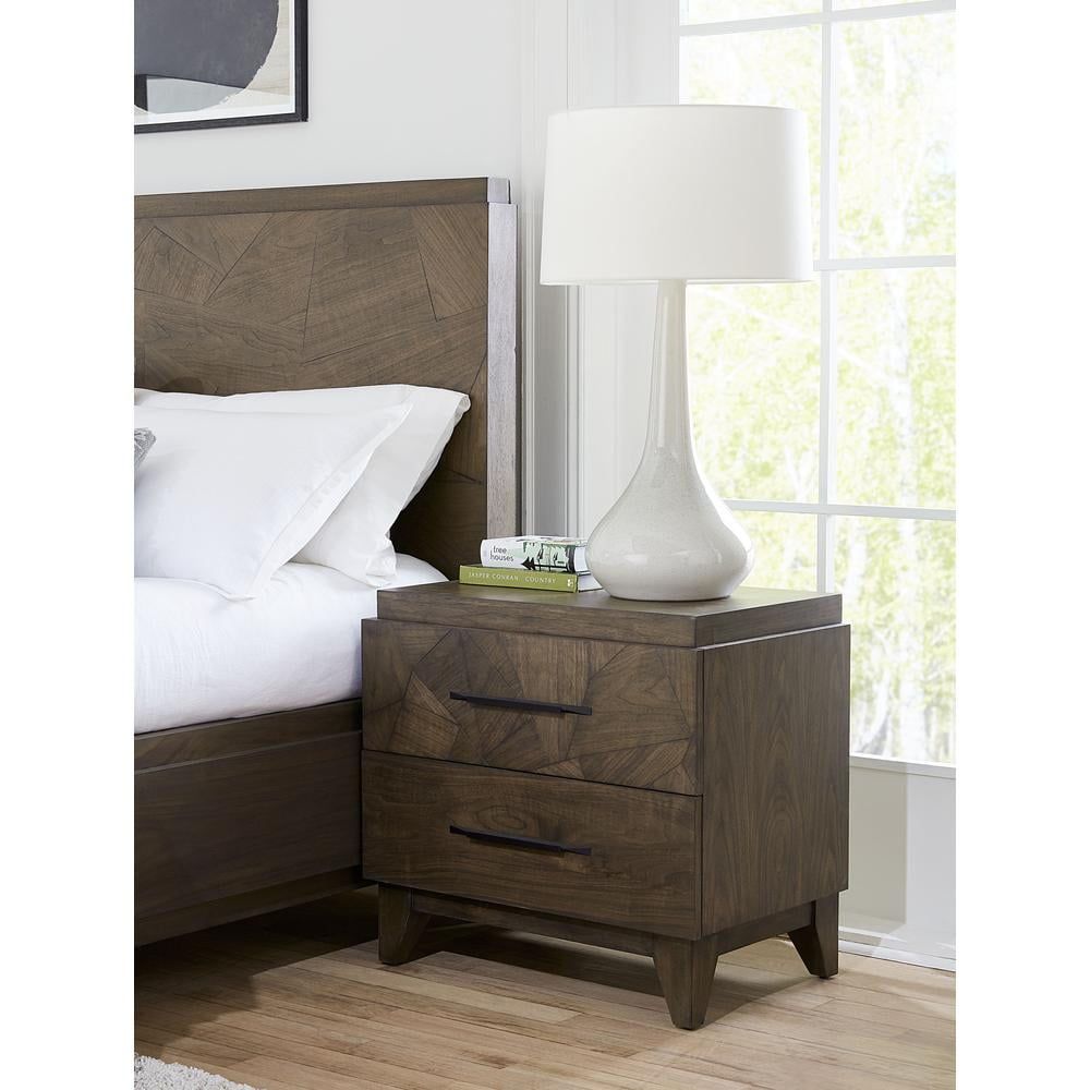 Broderick Mid-Century 2-Drawer Nightstand in Wild Oats Brown