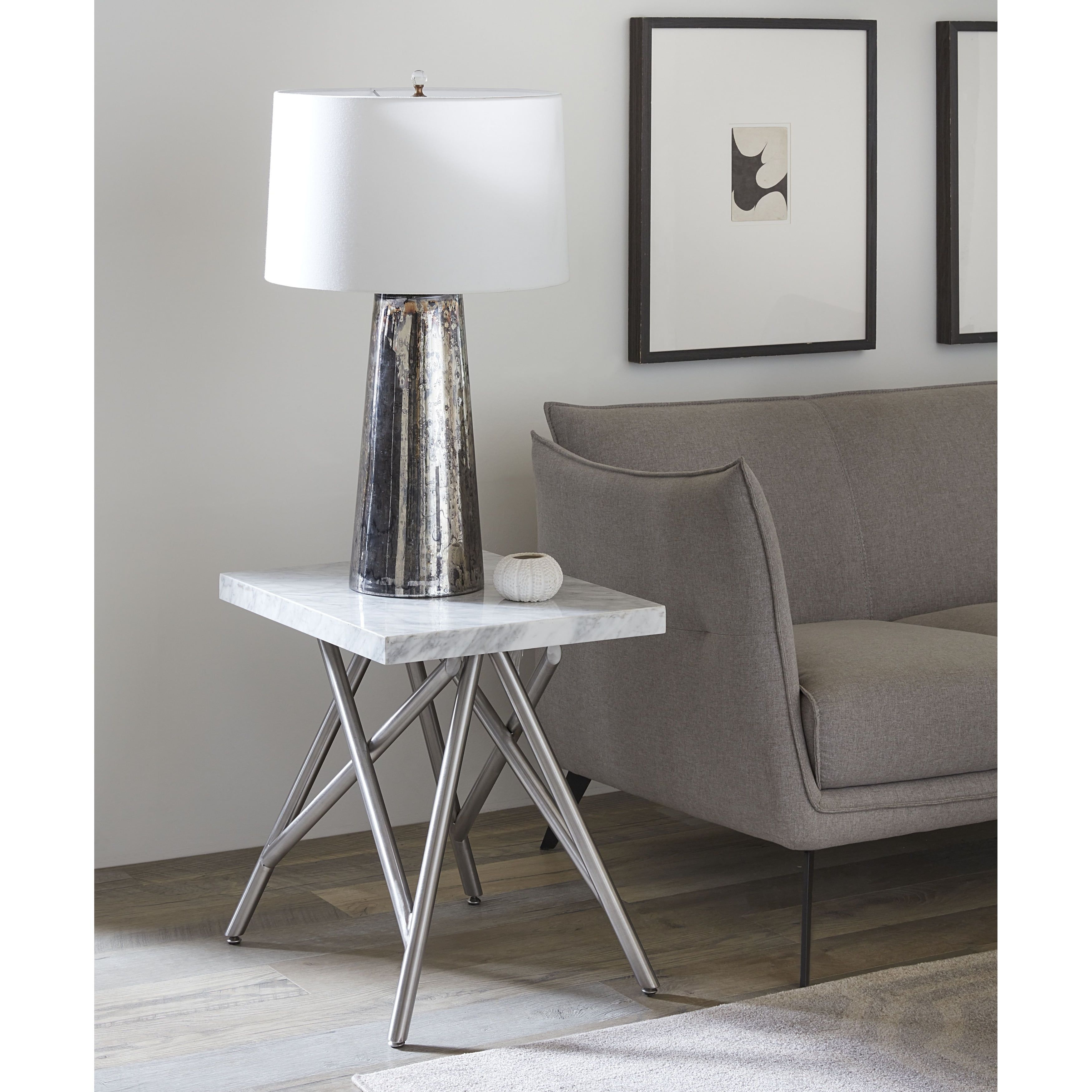 Coral White Marble and Stainless Steel End Table