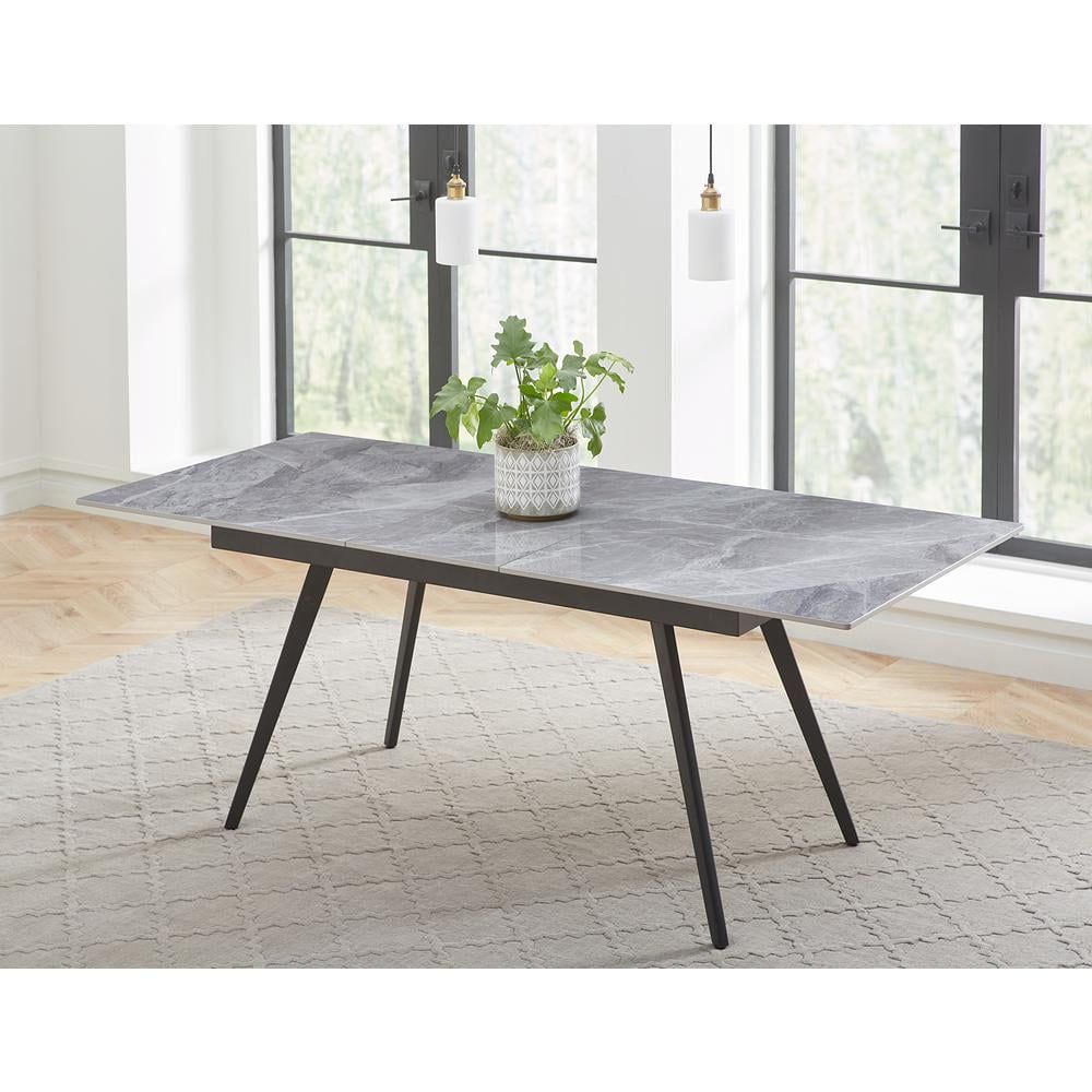 Lucia Gray Sintered Stone Extendable Dining Table with Black Metal Legs