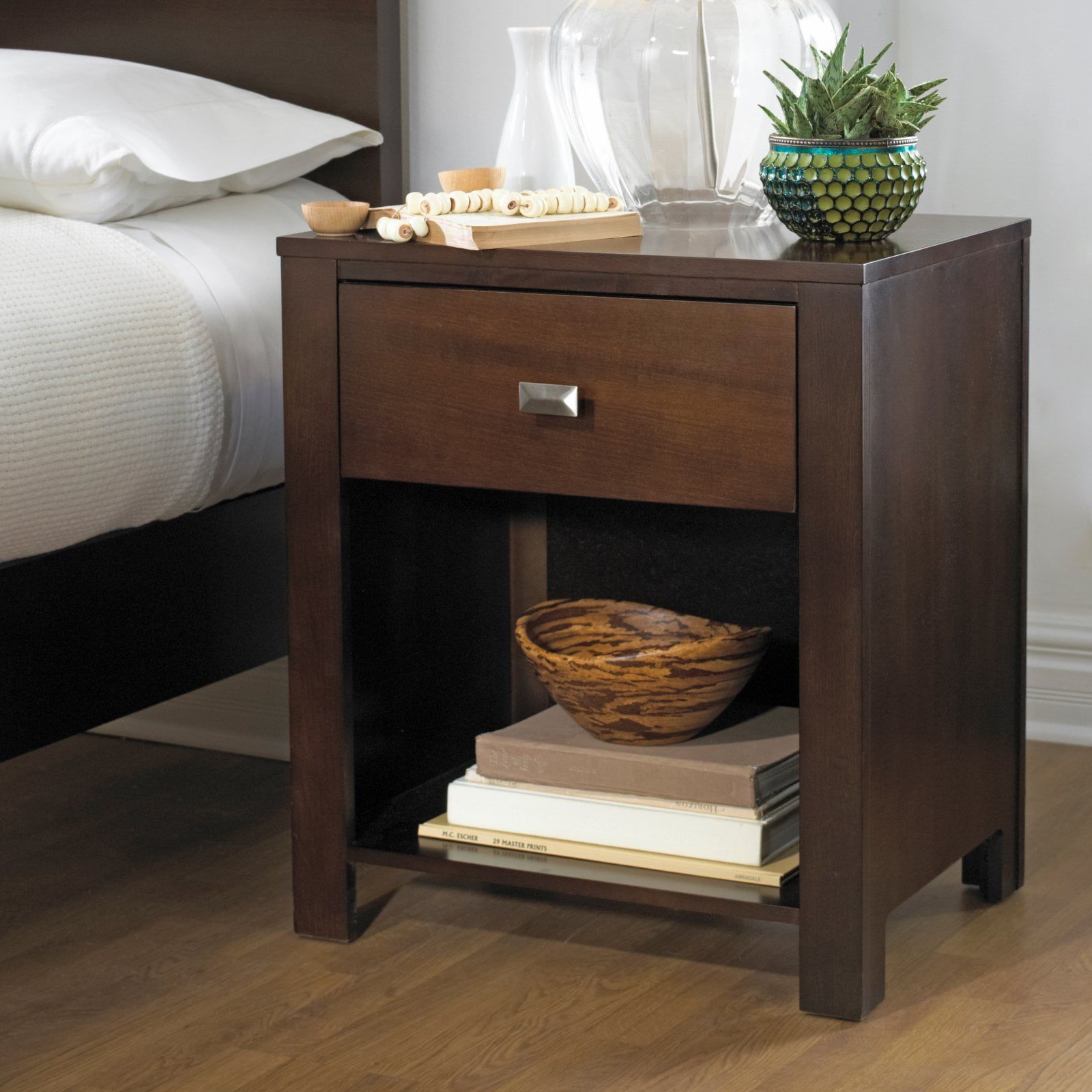 Riva Contemporary Chocolate Brown Solid Wood Nightstand with Drawer