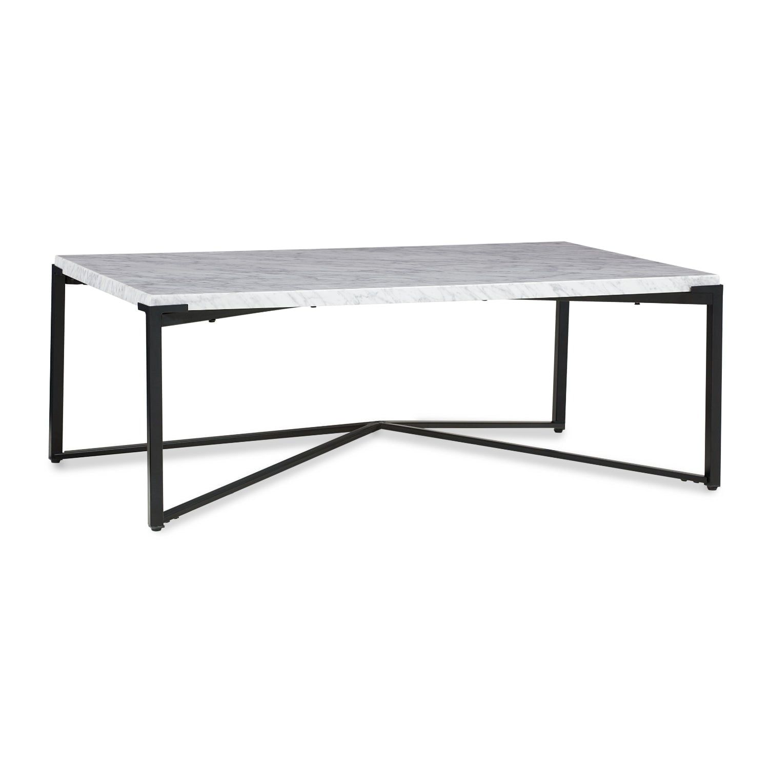 Saxon Rectangular Marble and Black Metal Coffee Table