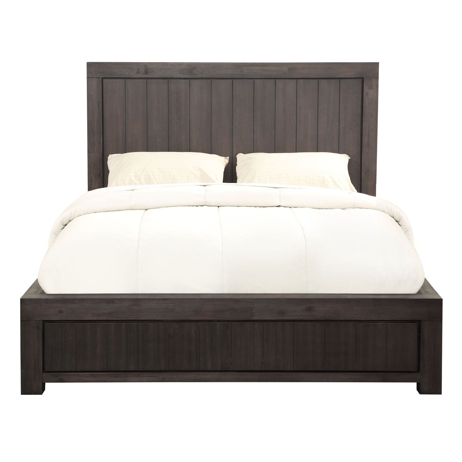 Basalt Gray Full Wood Platform Bed with Headboard