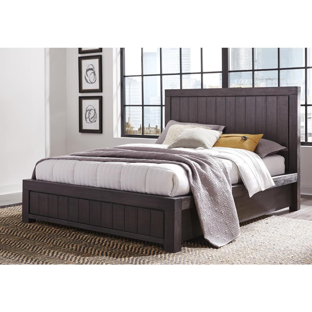 Basalt Gray Full Wood Platform Bed with Headboard