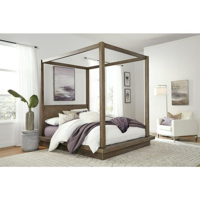 Rustic Dark Pine California King Platform Bed with Headboard Drawer