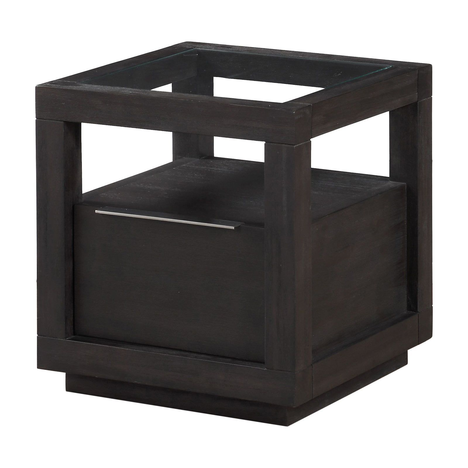 Basalt Gray Solid Wood and Veneer End Table with Storage