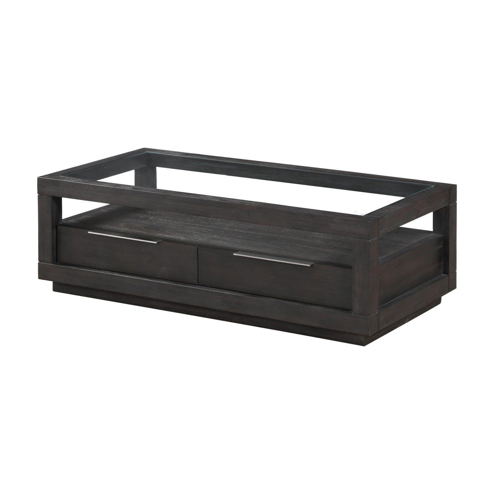 Basalt Gray Rectangular Wood and Glass Coffee Table with Storage