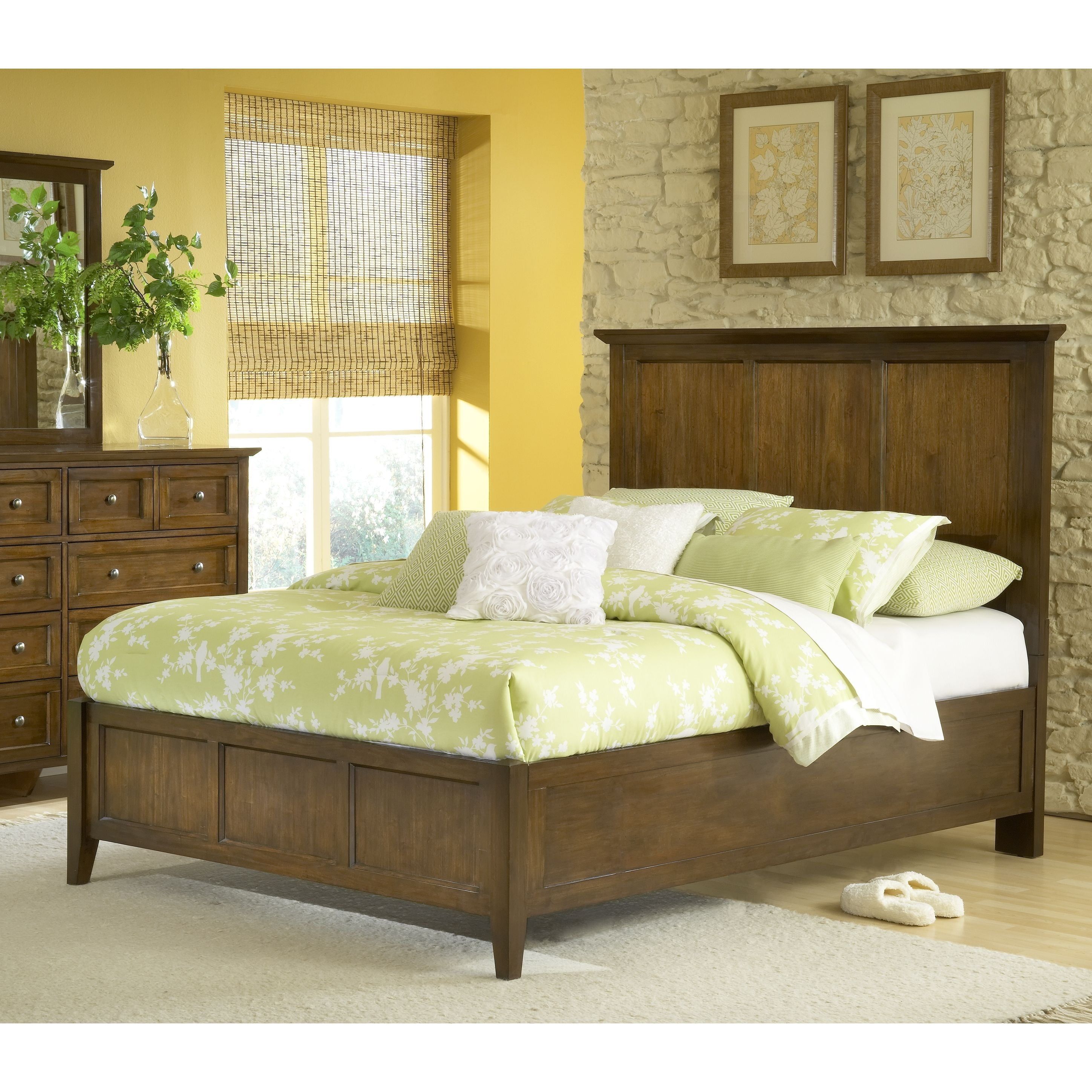 Transitional Cherry Mahogany Queen Panel Bed with Storage Drawers