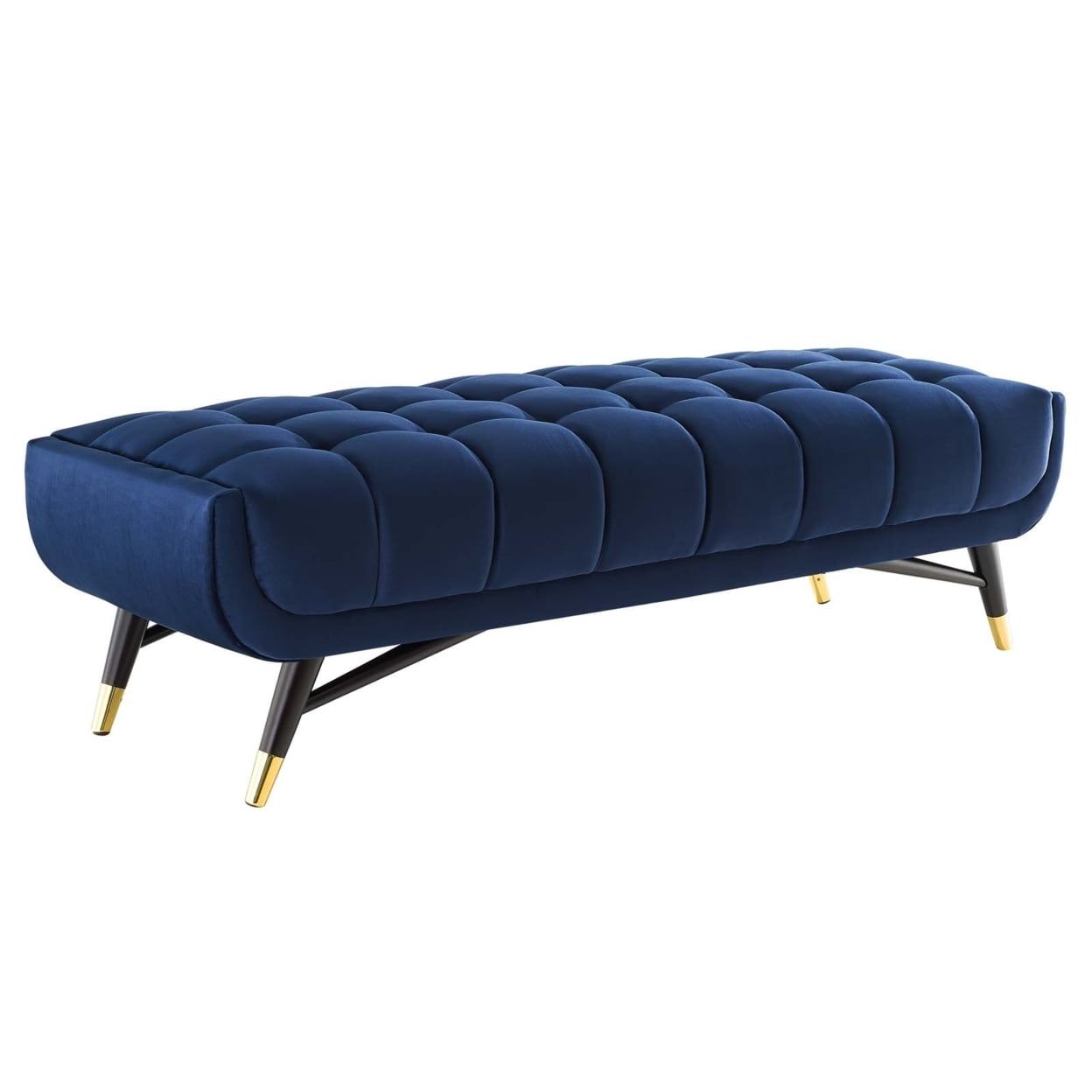 Midnight Blue 60" Performance Velvet Tufted Bench with Gold Accents