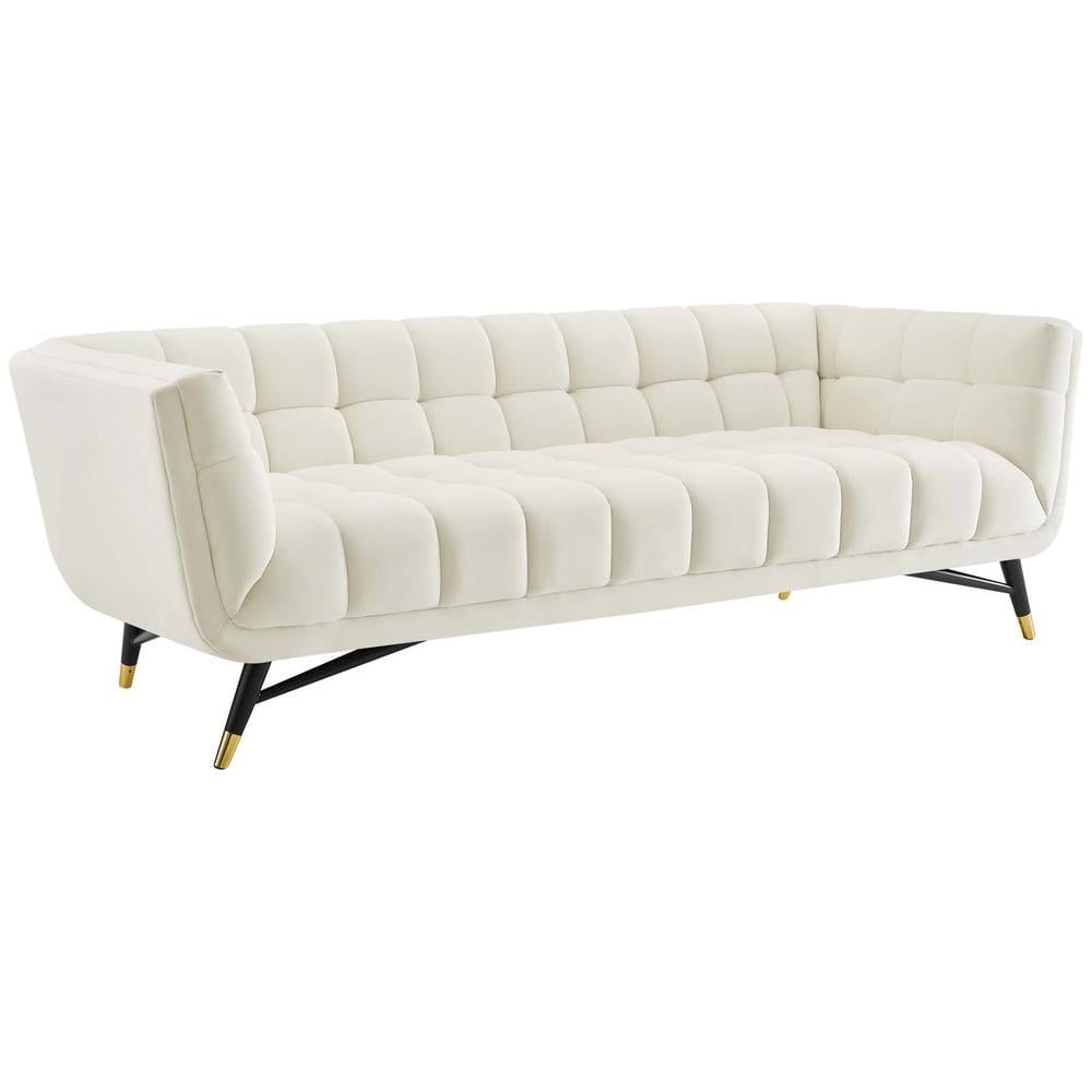 Adept 90'' Black and Ivory Tufted Velvet Sofa