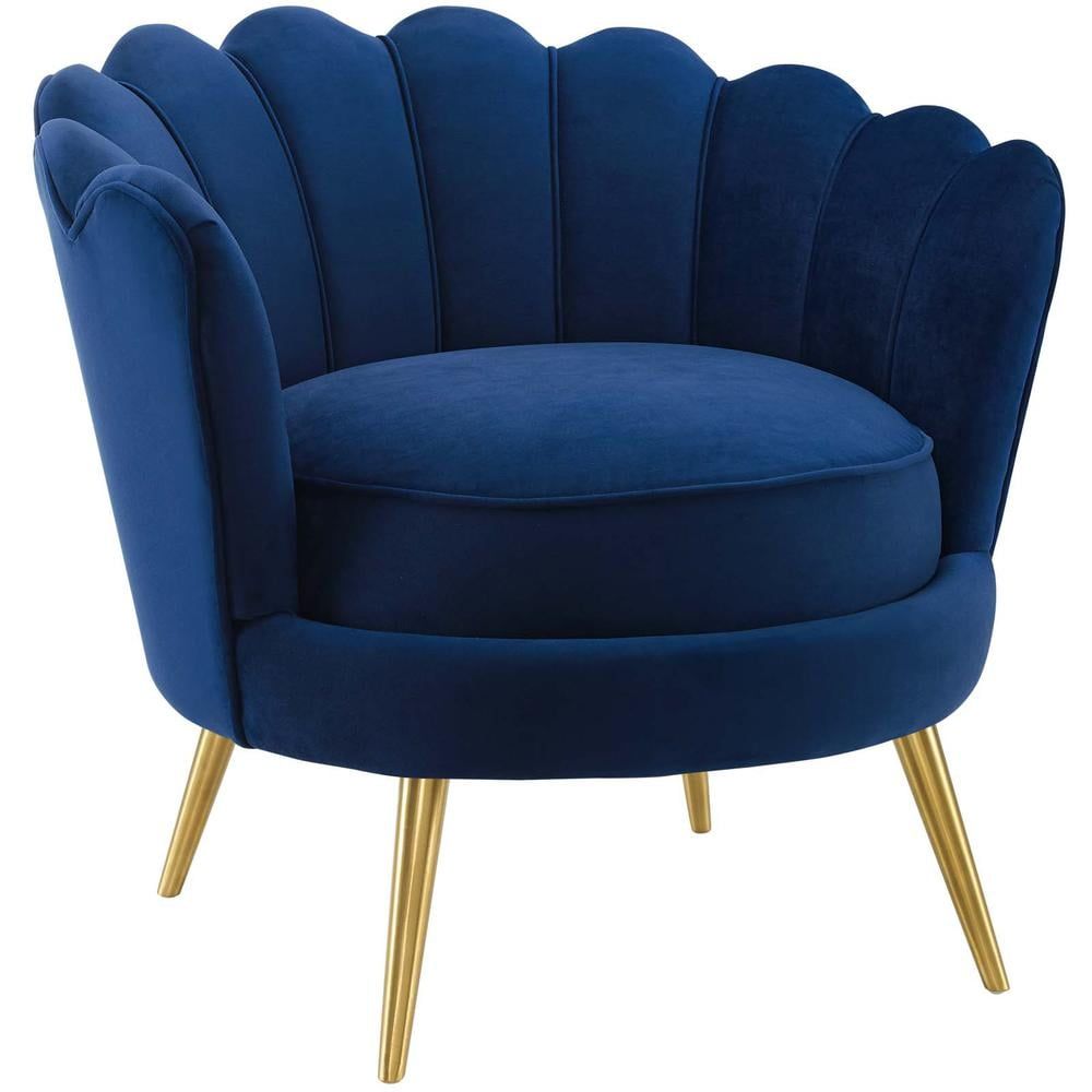 Navy Velvet Barrel Accent Chair with Gold Legs