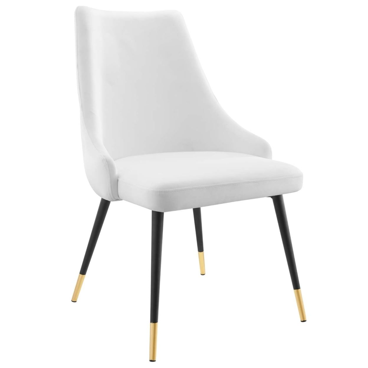 White Velvet Upholstered Side Chair with Black Metal Legs