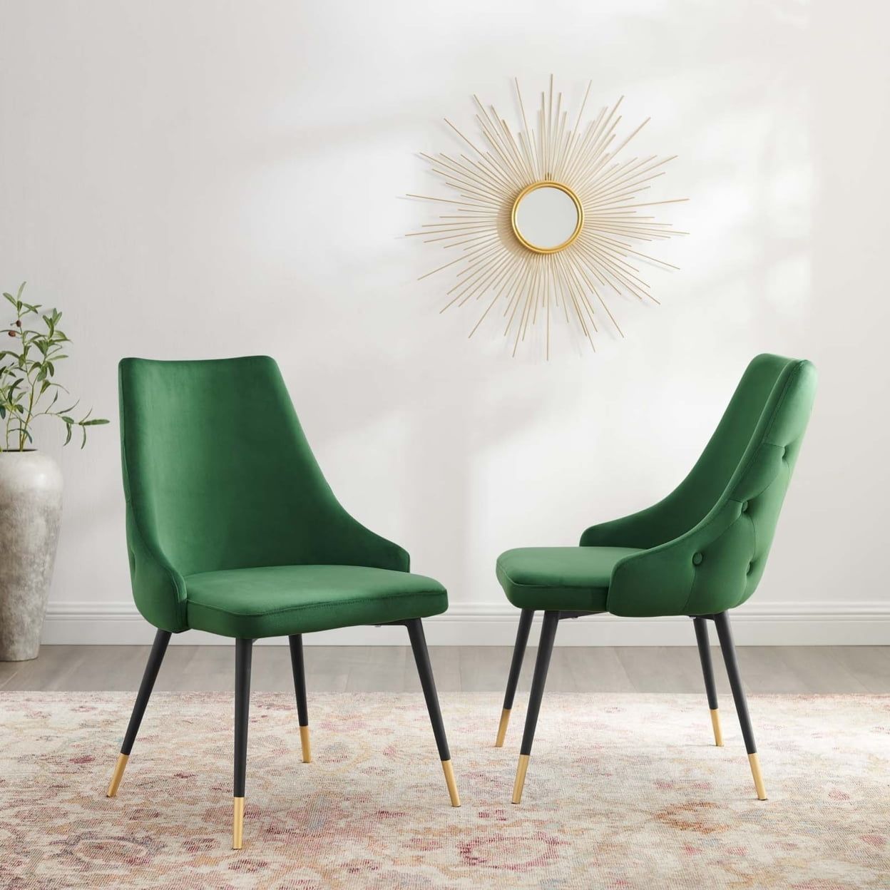 Emerald Velvet Upholstered Side Chair with Metal Legs
