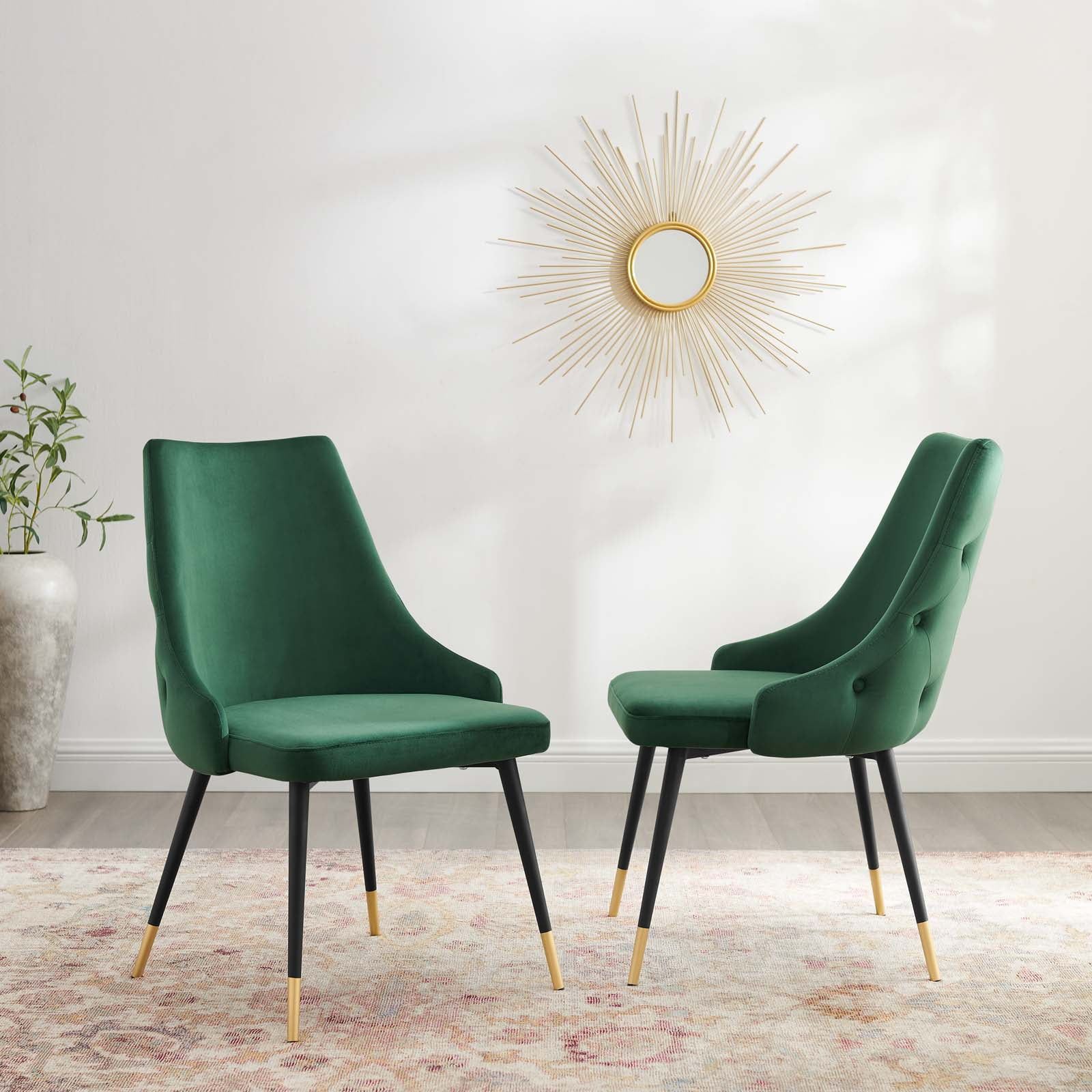 Green Velvet Upholstered Metal Side Chair, 50"