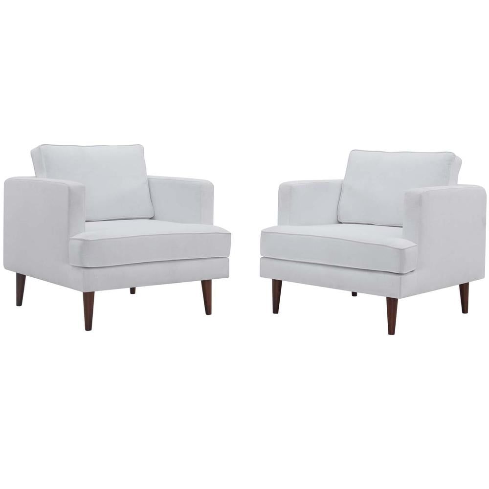 Agile White Polyester Armchair with Walnut-Stained Legs (Set of 2)