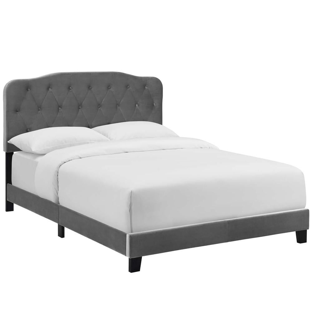 Gray Velvet Tufted Upholstered King Platform Bed