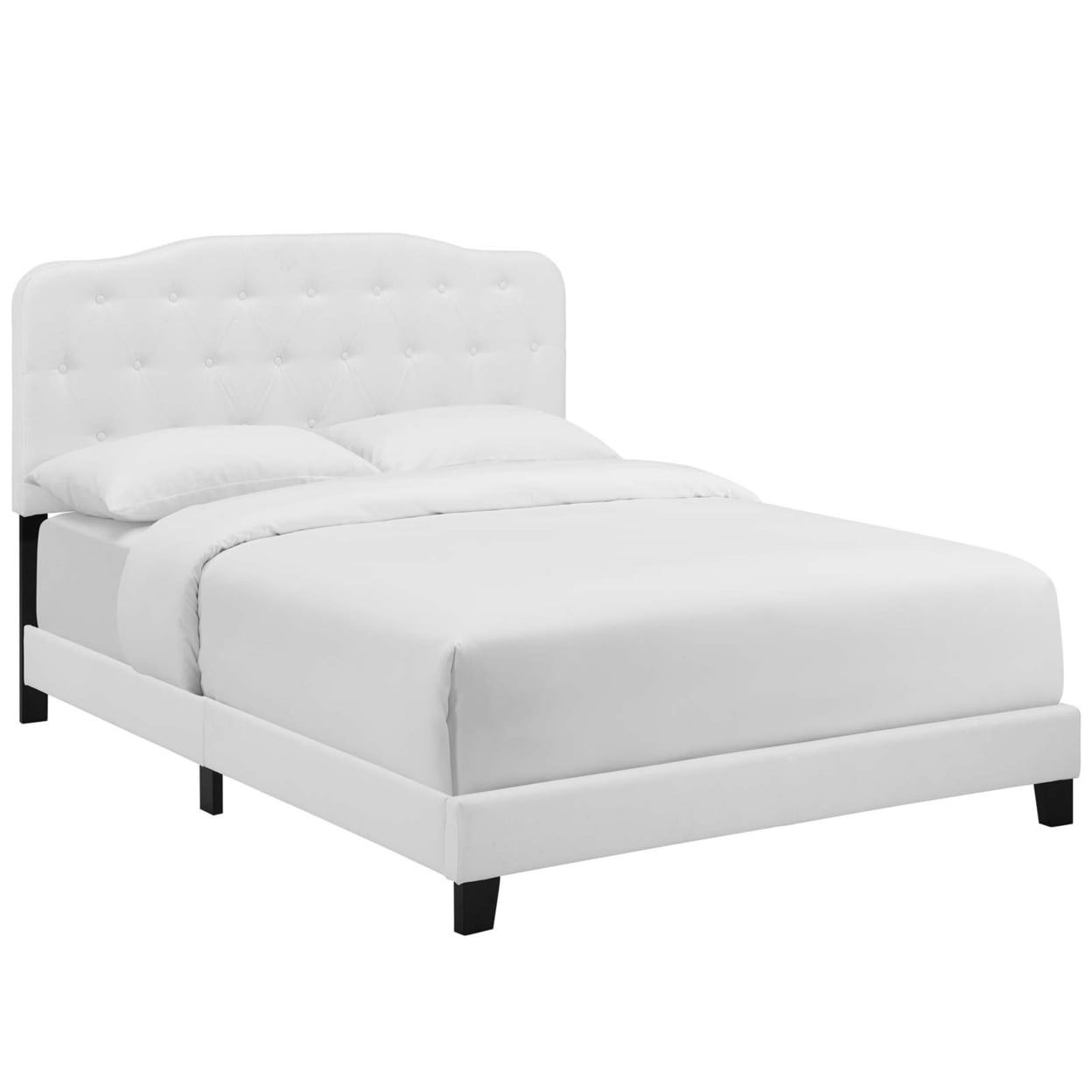 Amelia White King Upholstered Platform Bed with Tufted Headboard