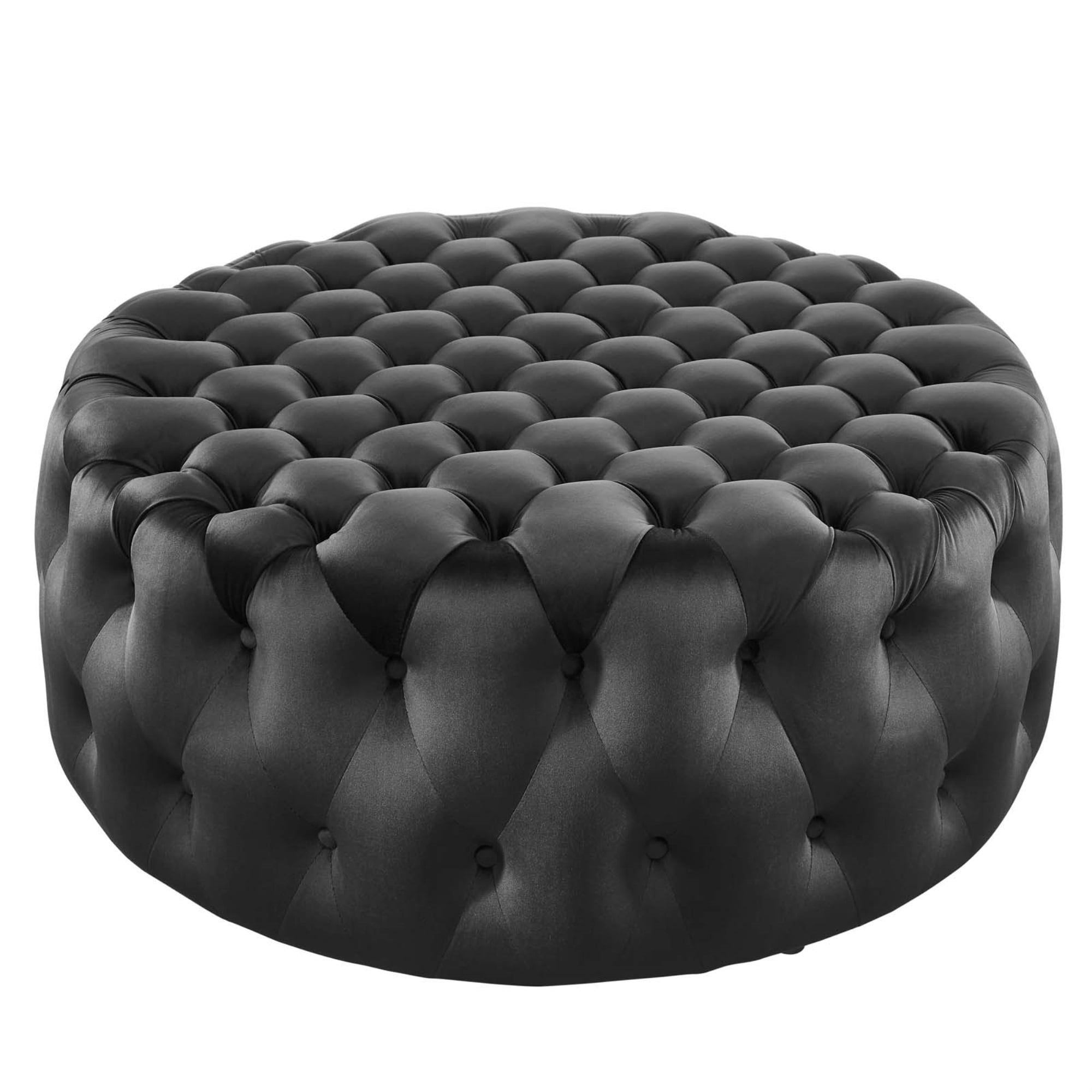 Amour 40" Tufted Black Velvet Large Round Ottoman