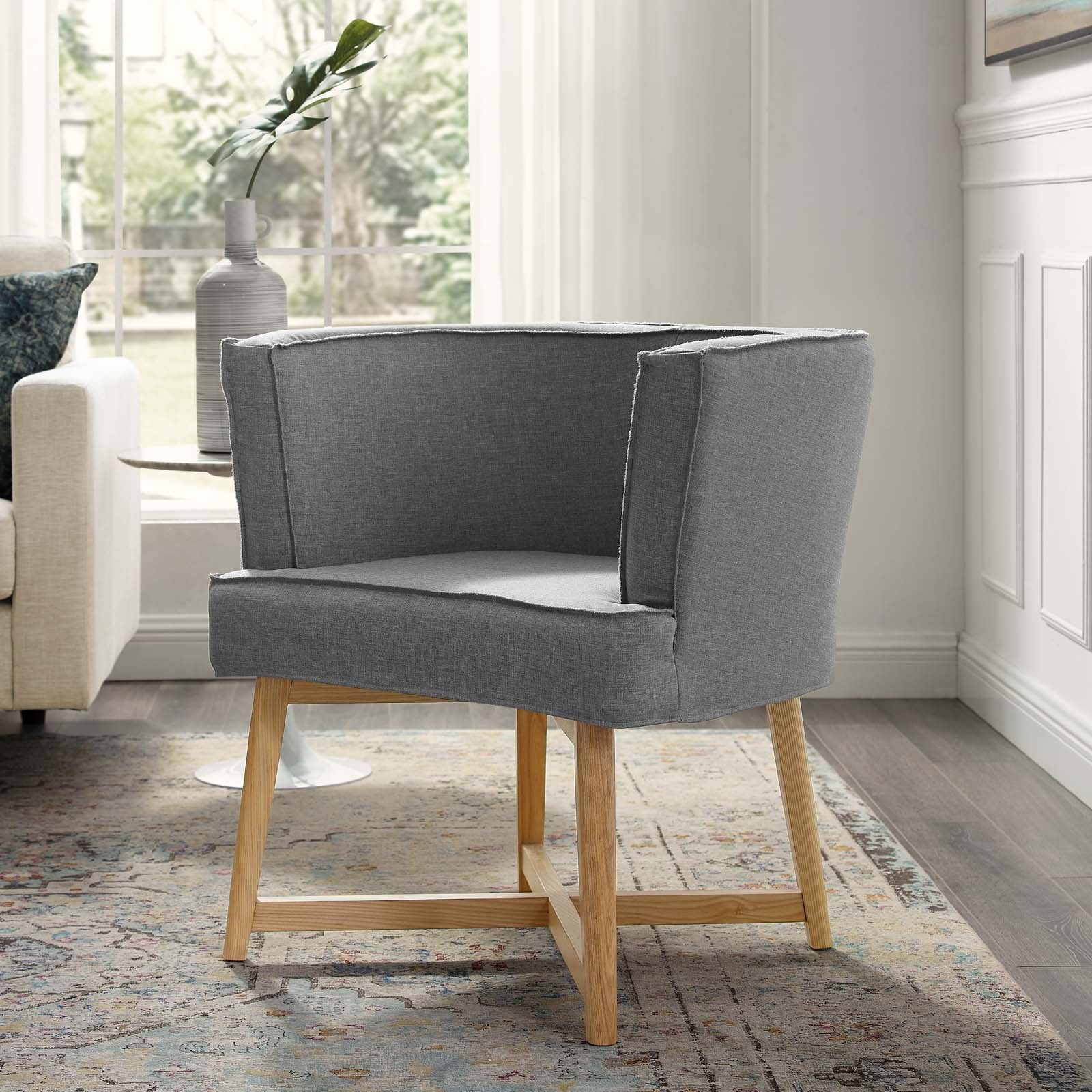 Light Gray Barrel Accent Chair with Ash Wood Frame