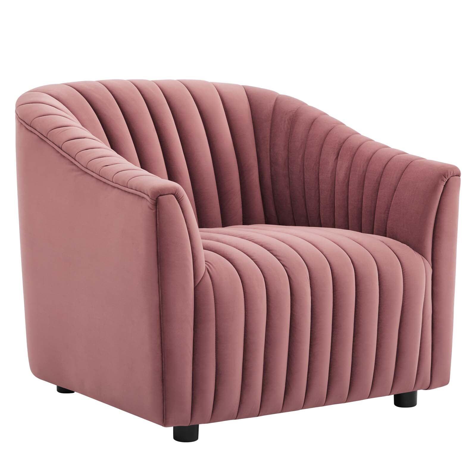 Dusty Rose Velvet Channel Tufted Accent Chair