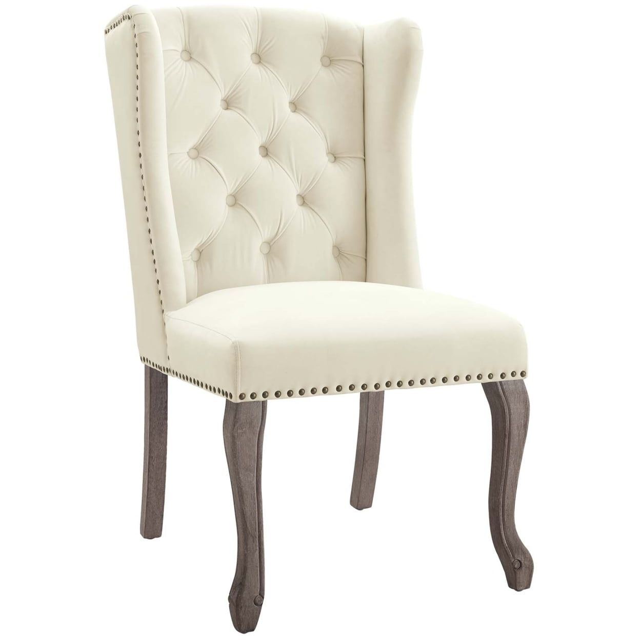 Ivory Velvet and Wood French Vintage Side Chair