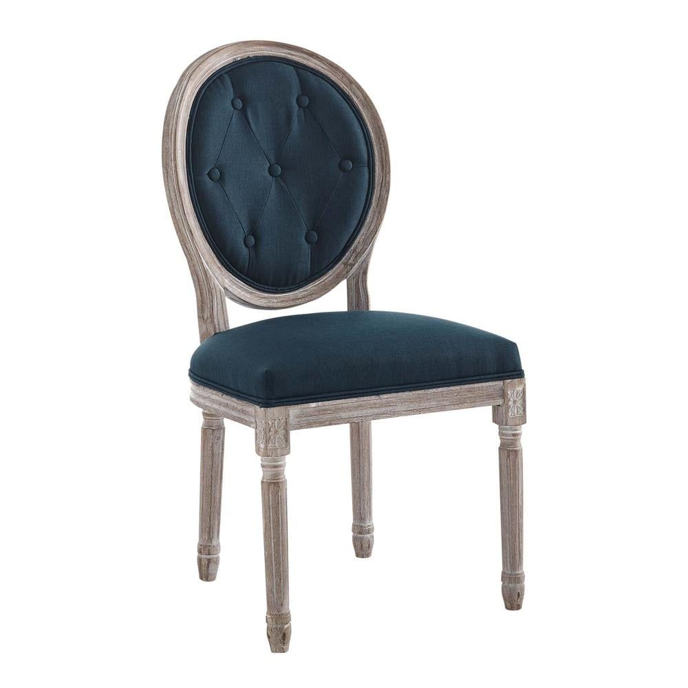 Elegant Vintage French Natural Light Blue Upholstered Side Chair