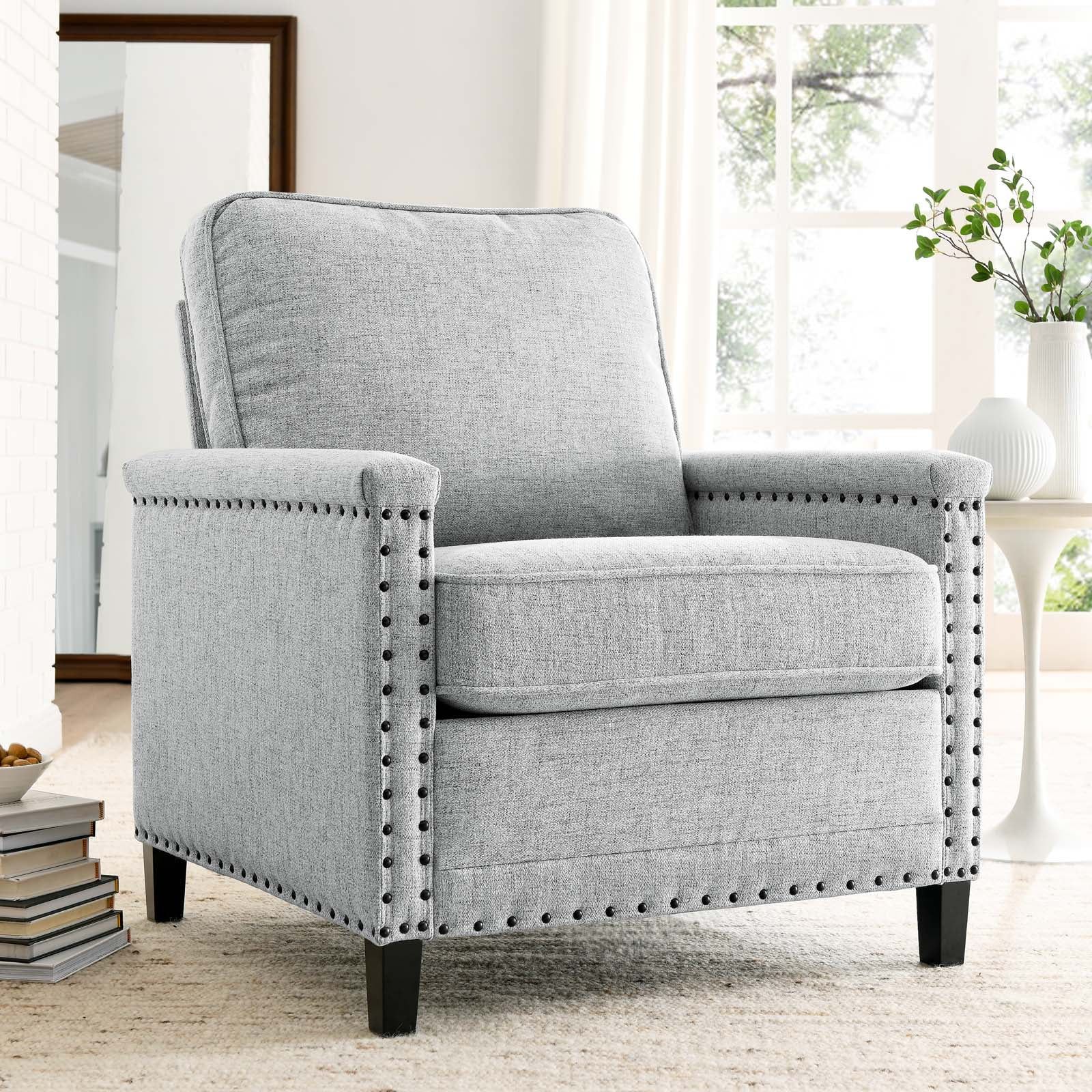 Ashton Light Gray Fabric Accent Chair with Nailhead Trim