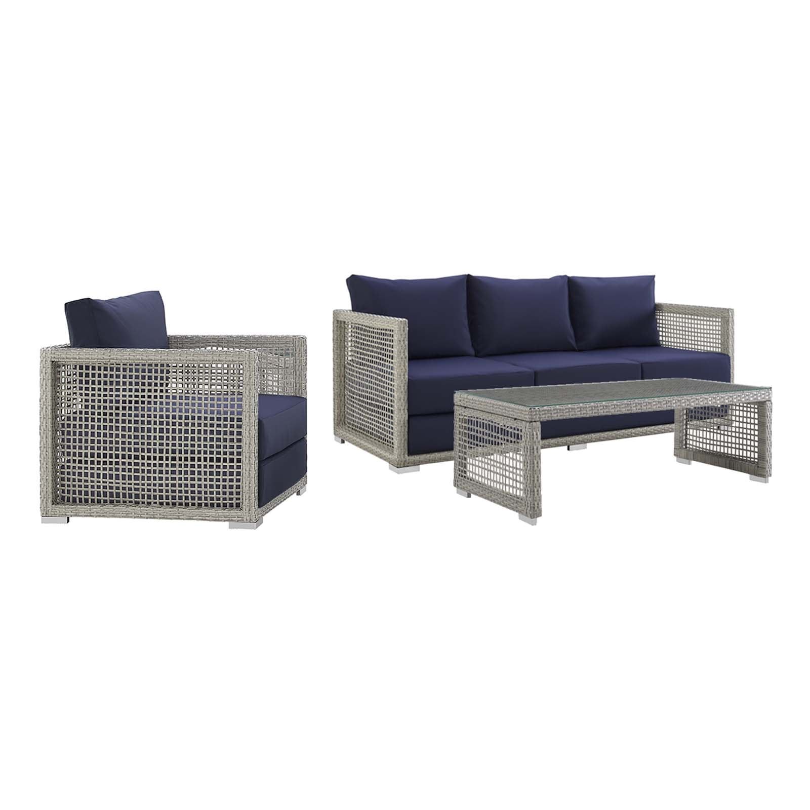 Gray and Navy 4-Person Wicker Rattan Outdoor Patio Set