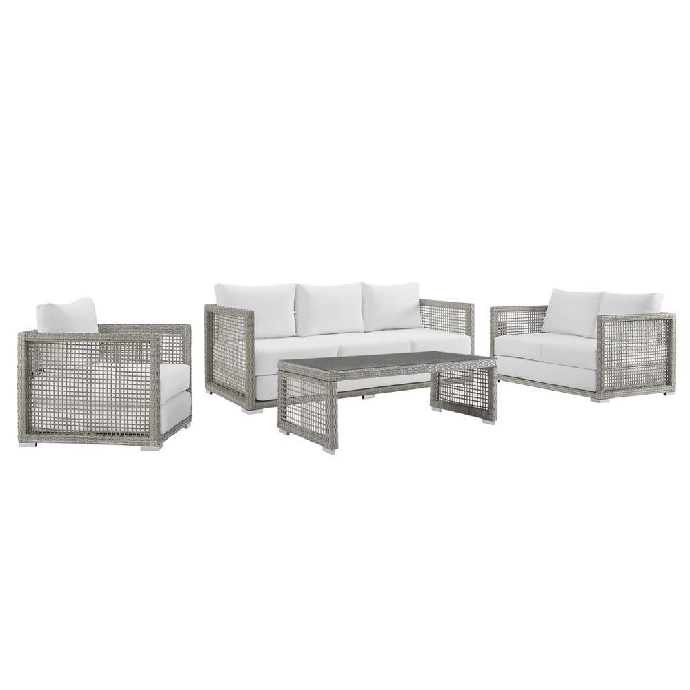 Gray and White 4-Piece Outdoor Wicker Rattan Patio Set