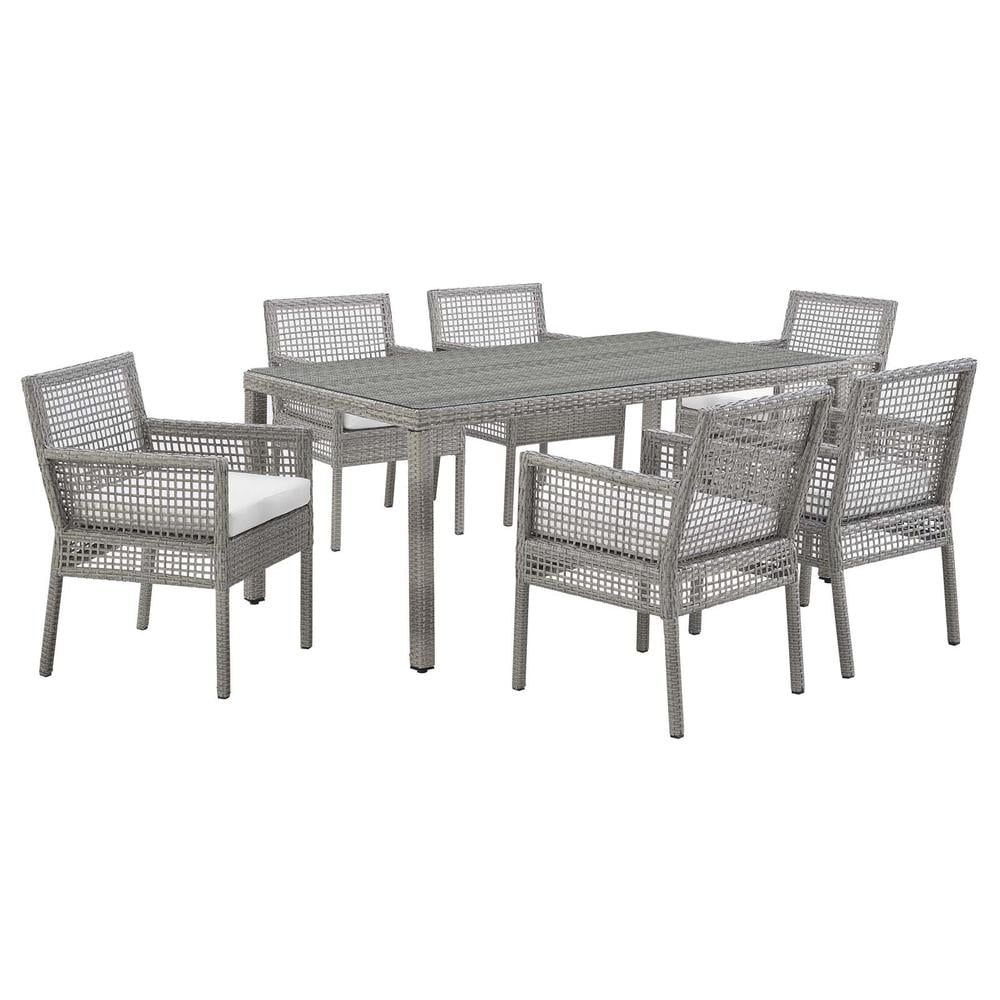 Gray Wicker Rattan 7-Piece Outdoor Dining Set