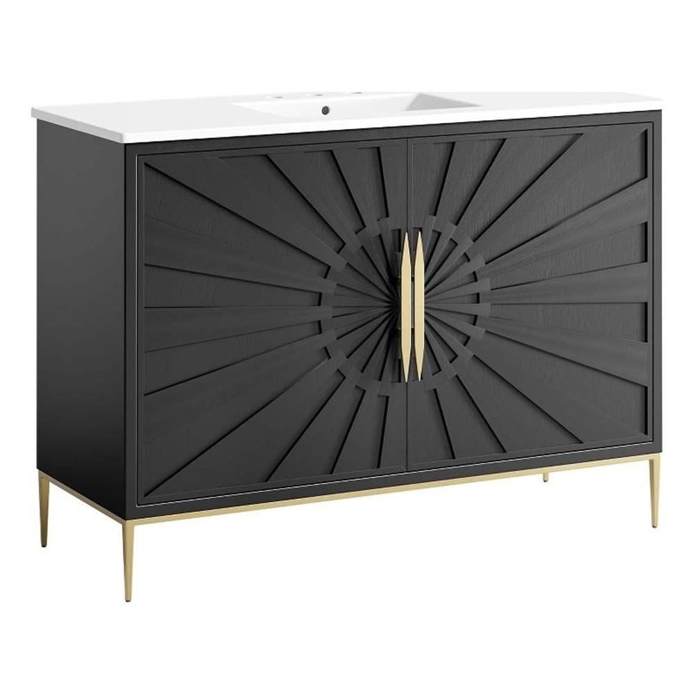 Modway Awaken 48" Black and Gold Freestanding Bathroom Vanity