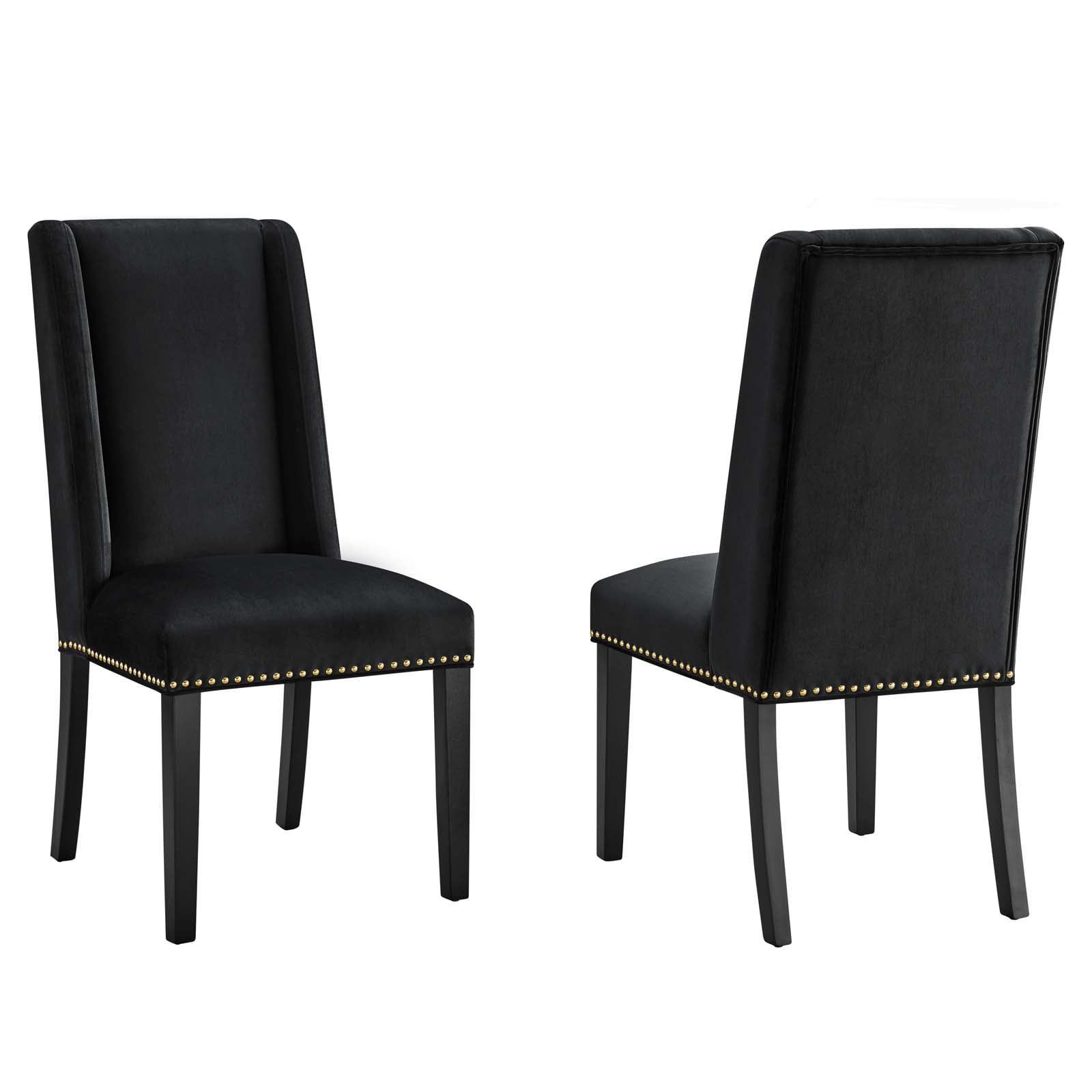 Elegant Black Velvet Upholstered Dining Chair with Nailhead Trim