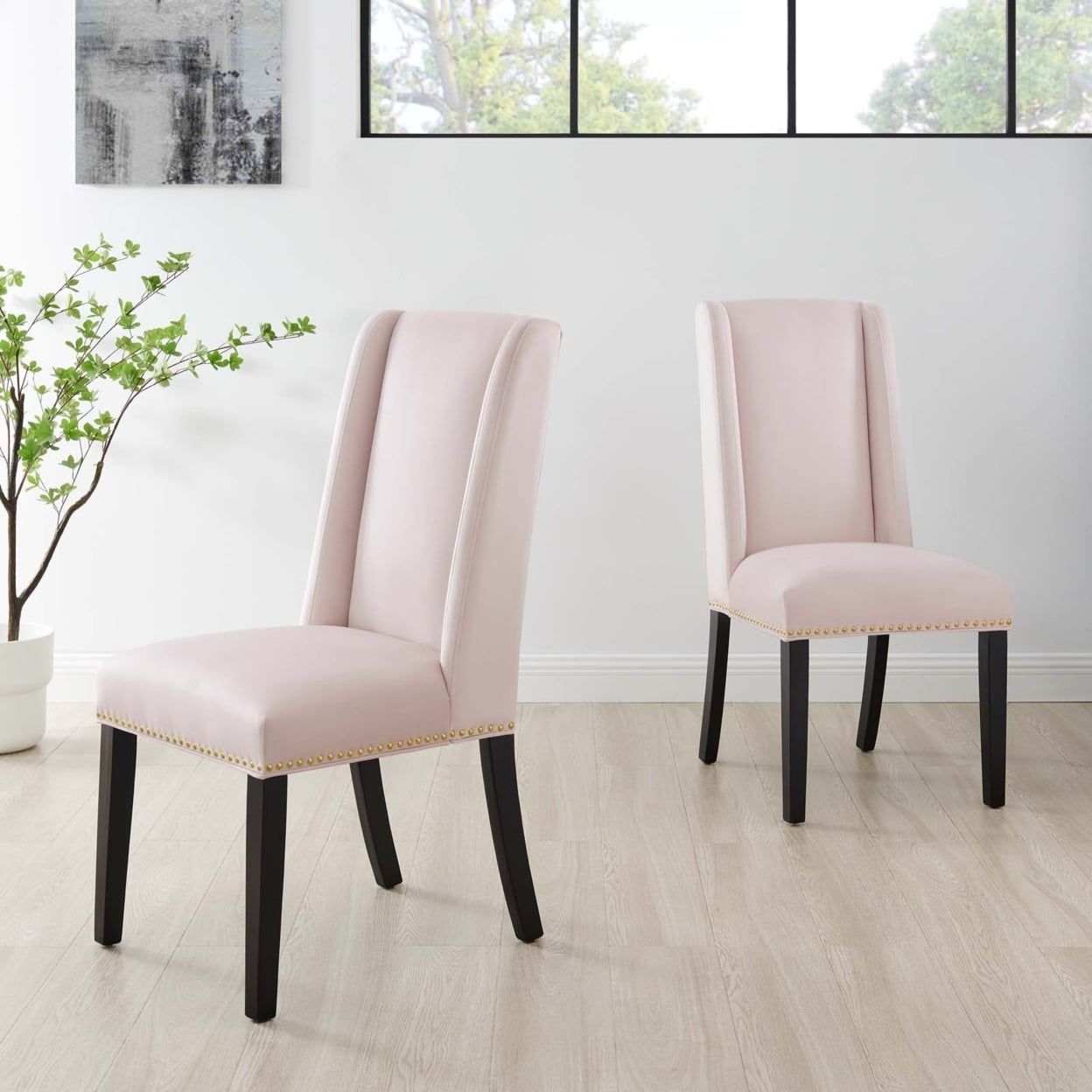 Pink Velvet Upholstered Dining Chairs with Wood Frame, Set of 2