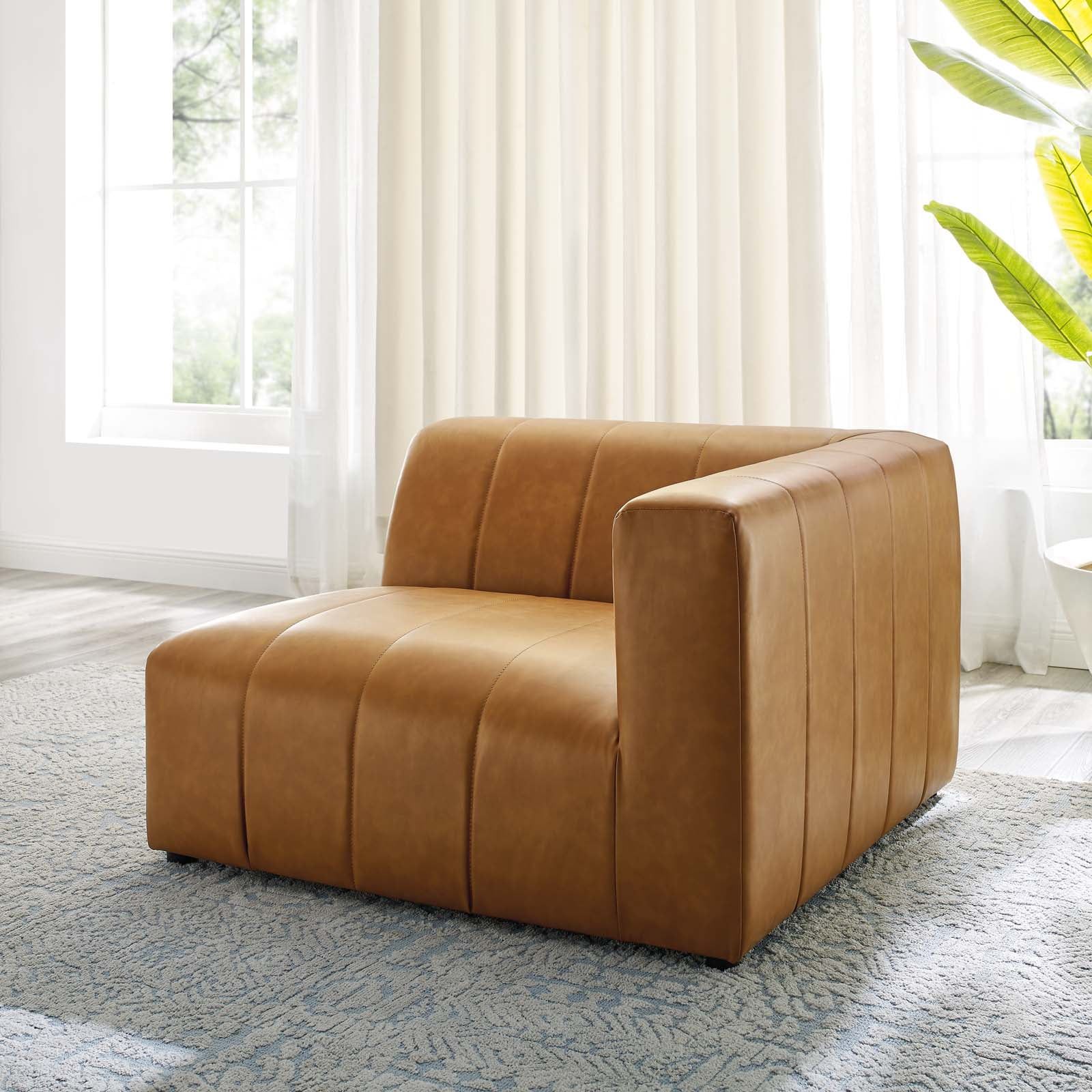 Bartlett 42'' Tan Vegan Leather Retro Modern Right-Arm Chair