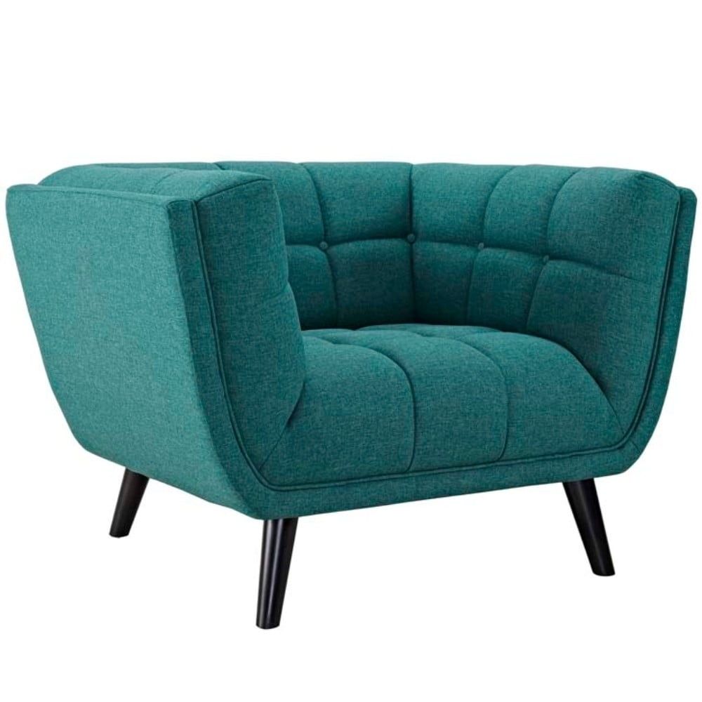 Elegant Teal Velvet Armchair with Tapered Wood Legs