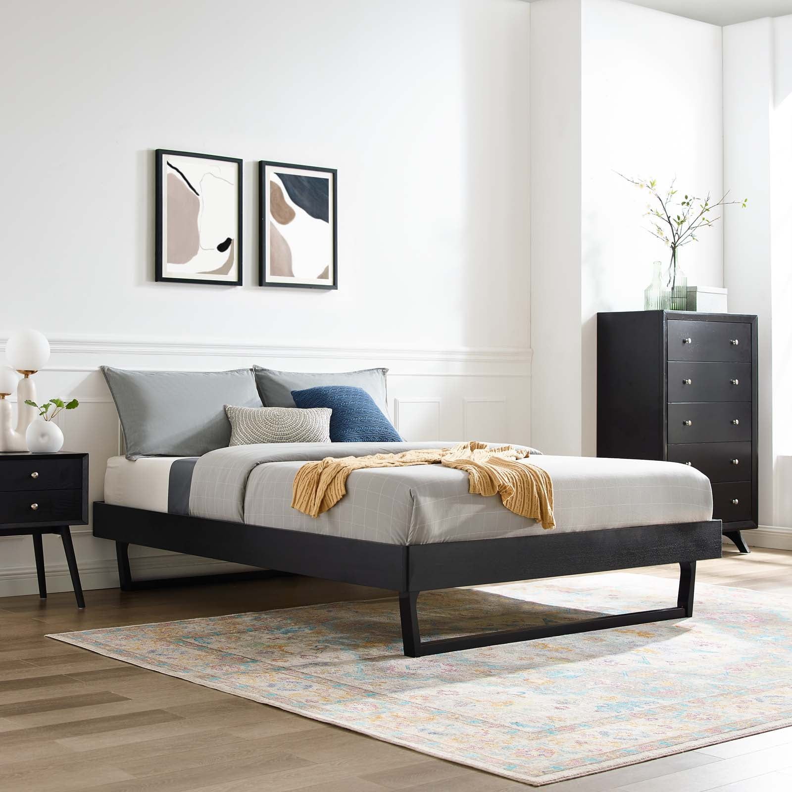 Billie Black Full Wood Platform Bed Frame with Slats
