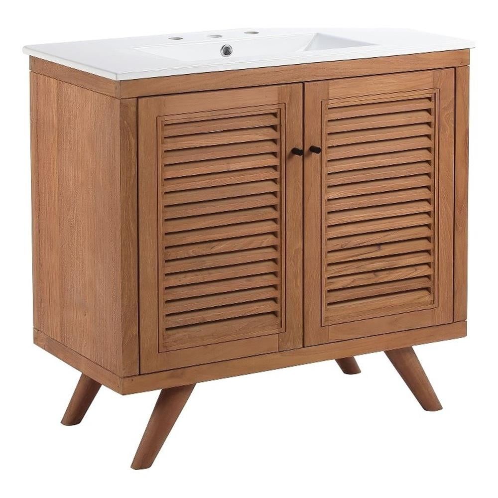 Natural Teak Wood 36" Bathroom Vanity with Ceramic Sink