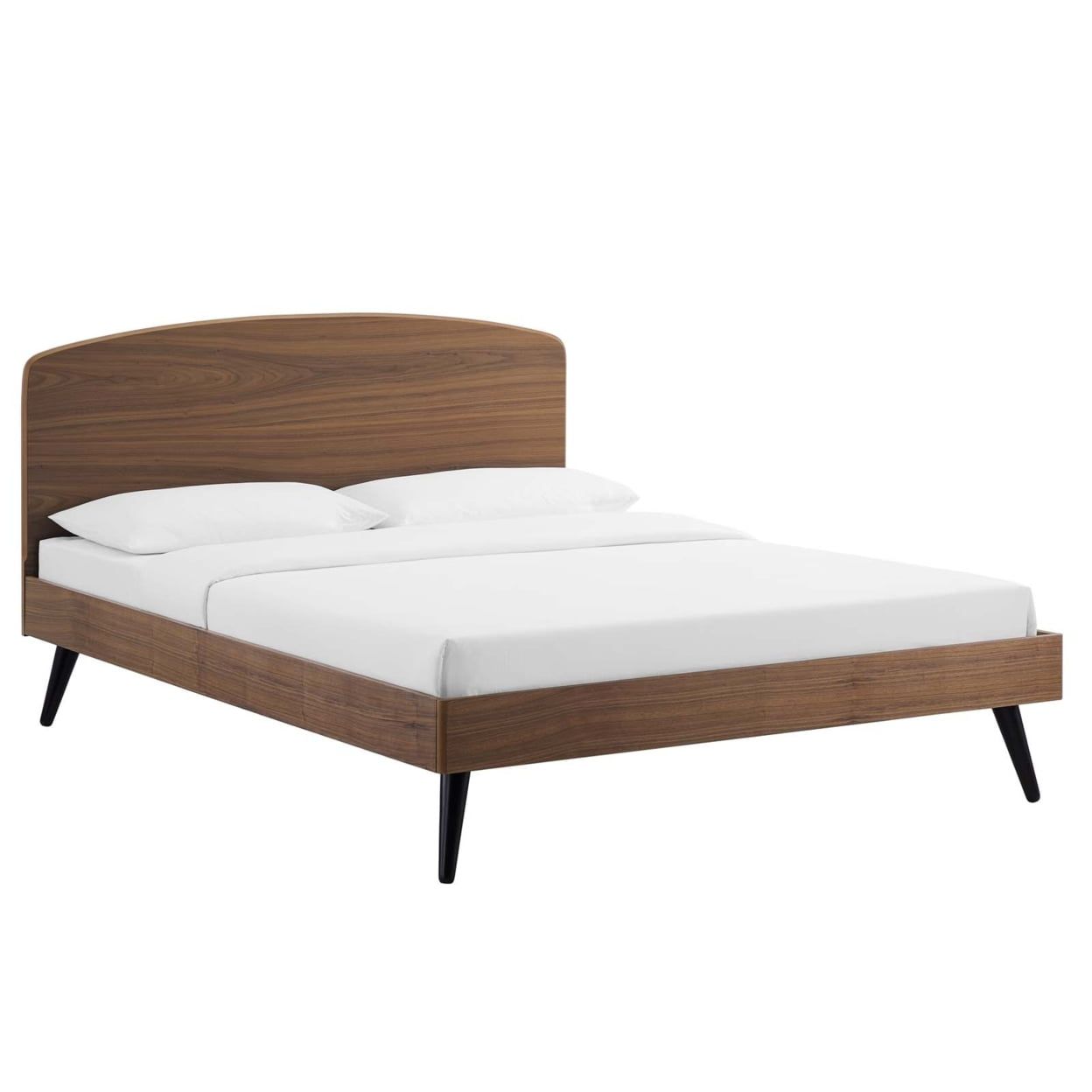 Walnut Queen Wood Platform Bed with Headboard and Slats