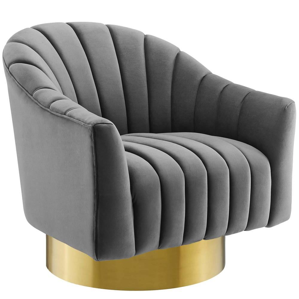 Graceful Gray Velvet Swivel Accent Chair with Gold Stainless Steel Base