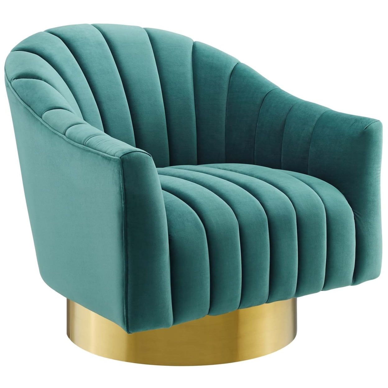 Elegant Gray Velvet Swivel Accent Chair with Gold Metal Base