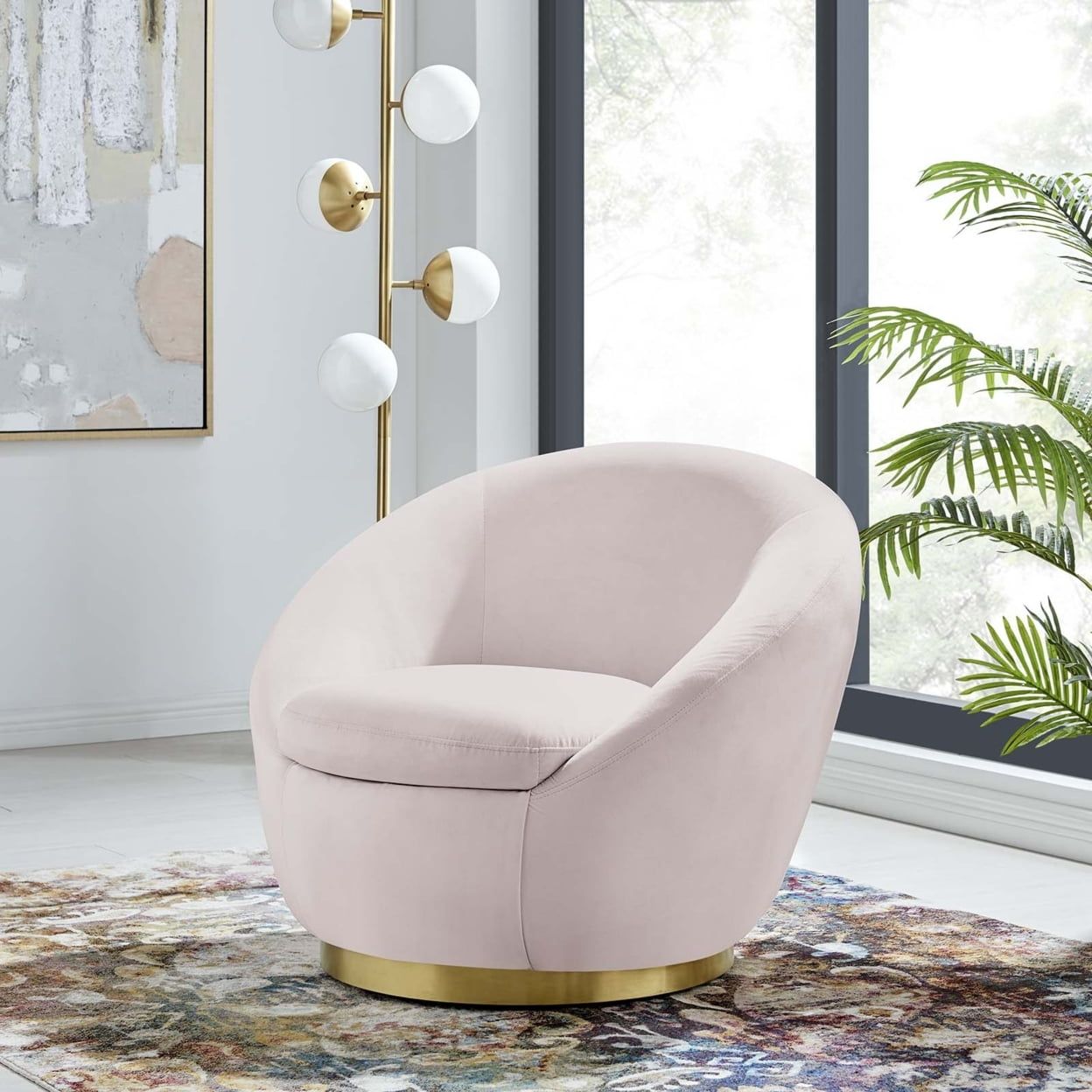 Rosalind Gold Pink Velvet 34" Swivel Accent Chair