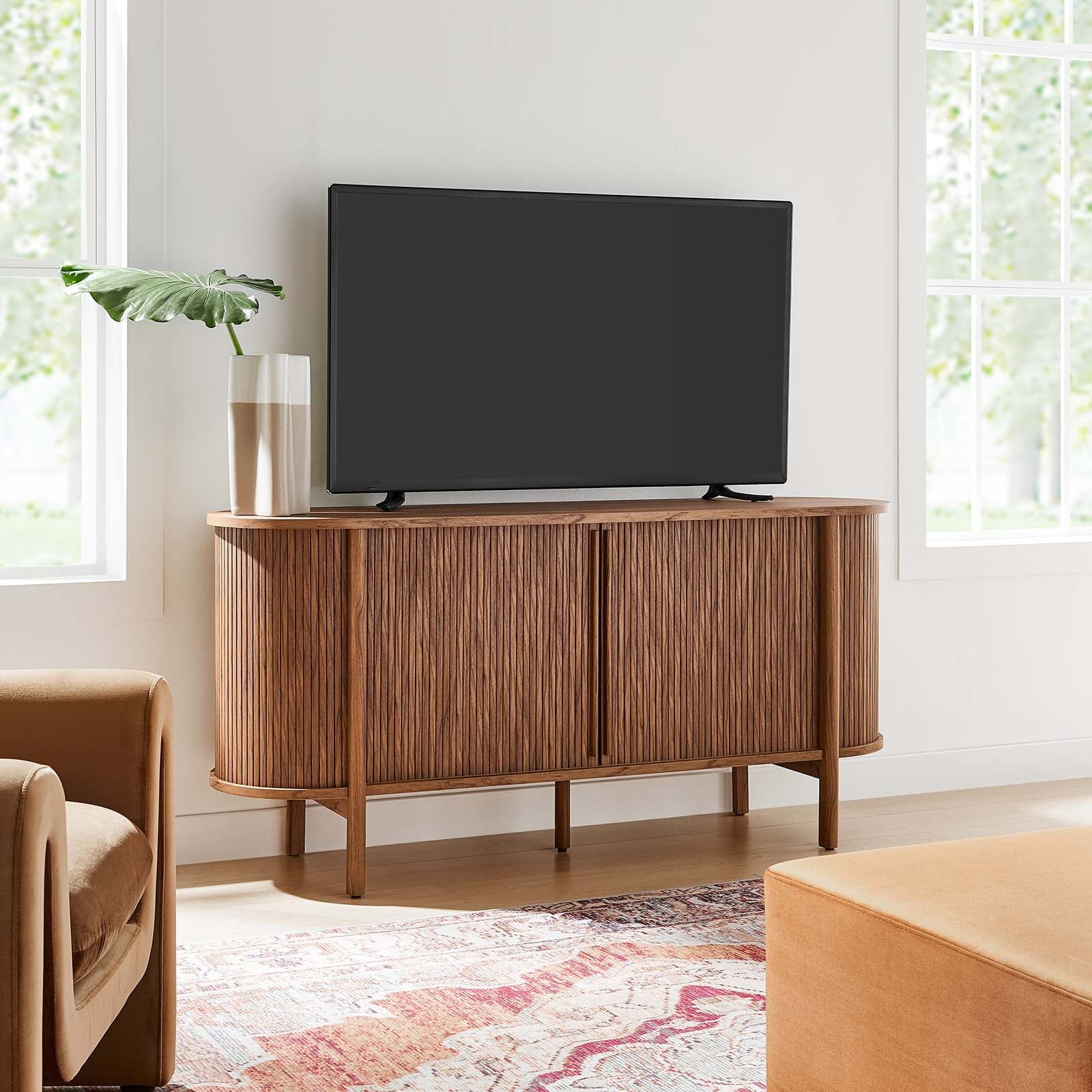 Cadence 63" Walnut Curved Mid-Century Modern Sideboard