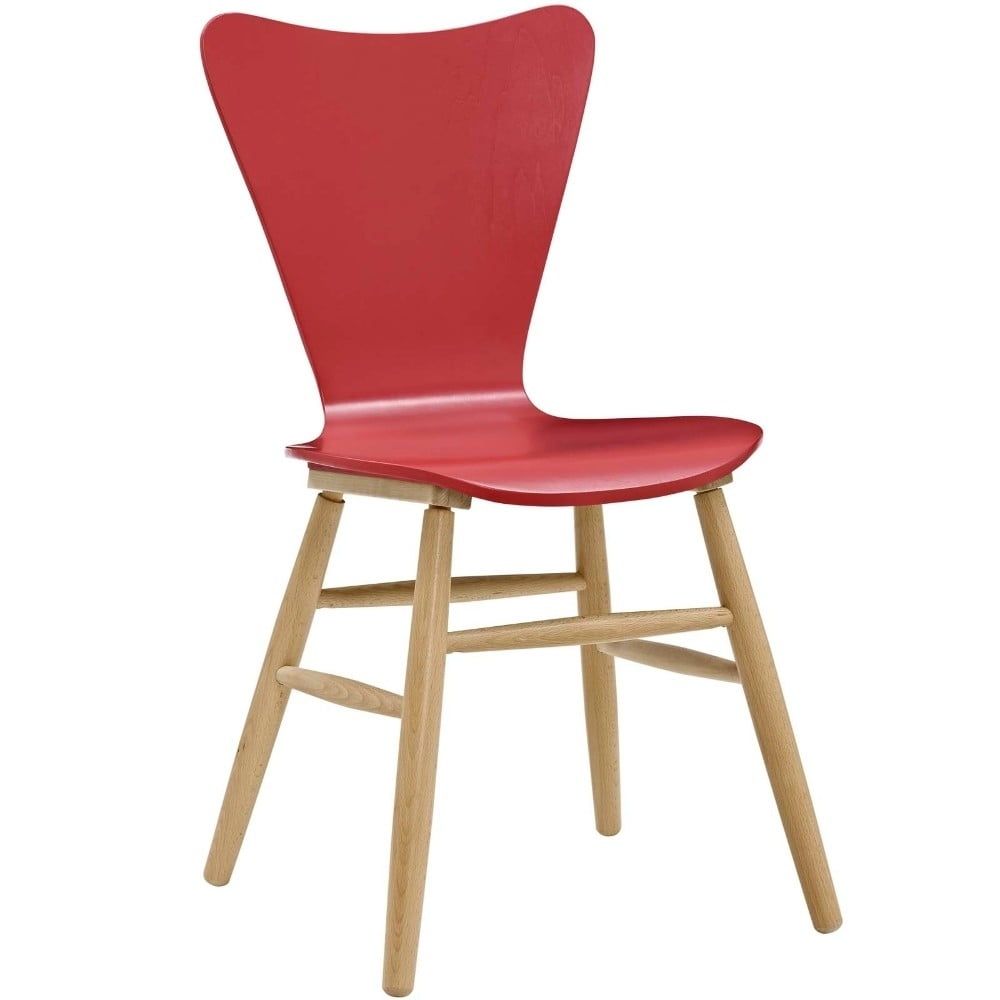 Cascade Mid-Century Red Bentwood Dining Chair with Light Wood Legs