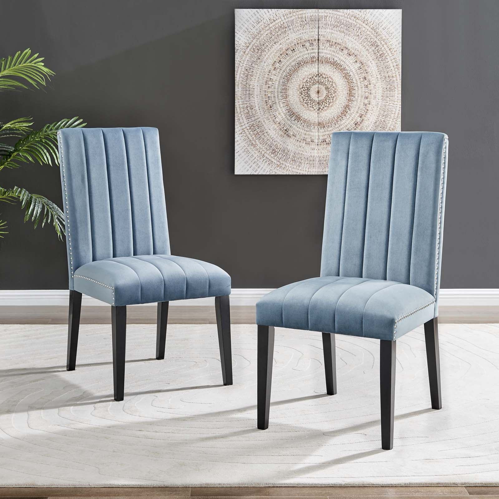 Light Blue Velvet Upholstered Parsons Dining Side Chairs, Set of 2