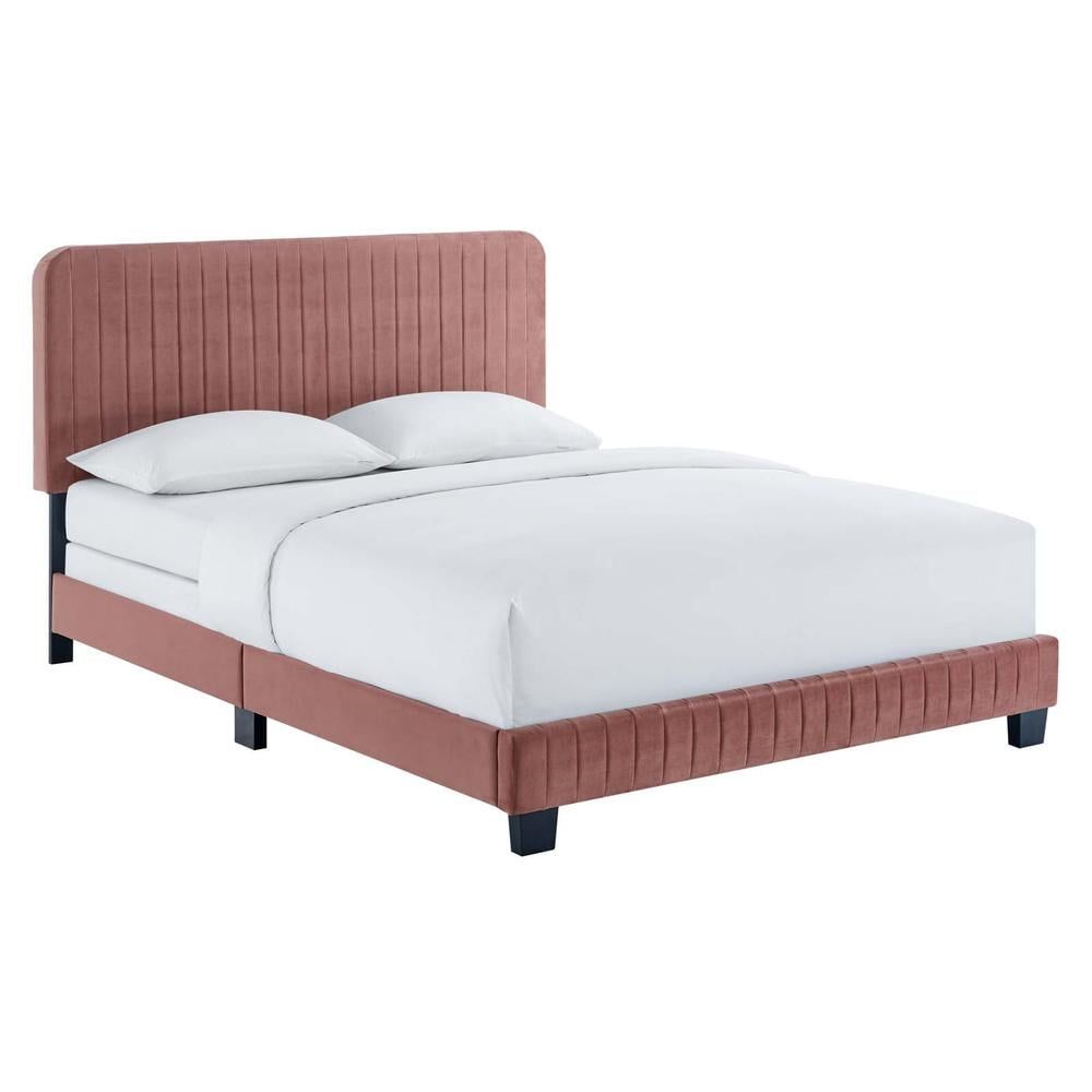 Dusty Rose Velvet Upholstered King Bed with Tufted Headboard