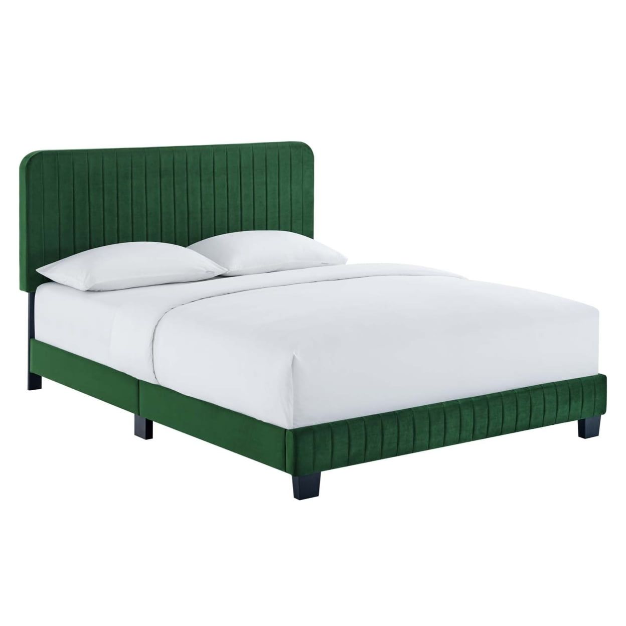 Emerald Tufted Upholstered King Platform Bed with Wood Frame