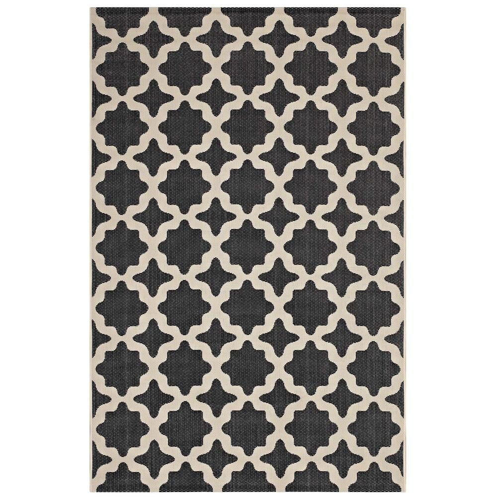 Elegant Trellis 9' x 12' Black and Beige Synthetic Area Rug