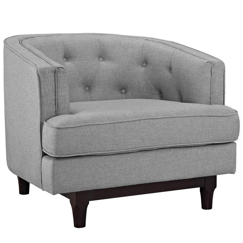 Light Gray Upholstered Accent Chair with Walnut Wood Base