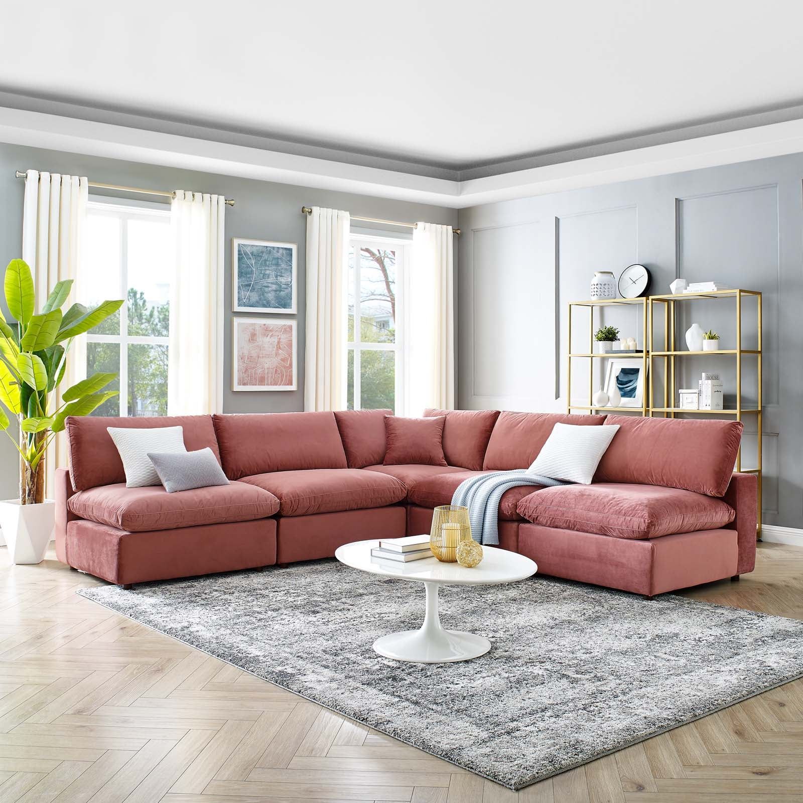 Dusty Rose Velvet 118" 5-Piece Armless Sectional Sofa