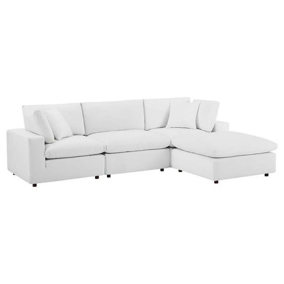 Luxurious White Velvet 4-Piece Sectional Sofa with Ottoman
