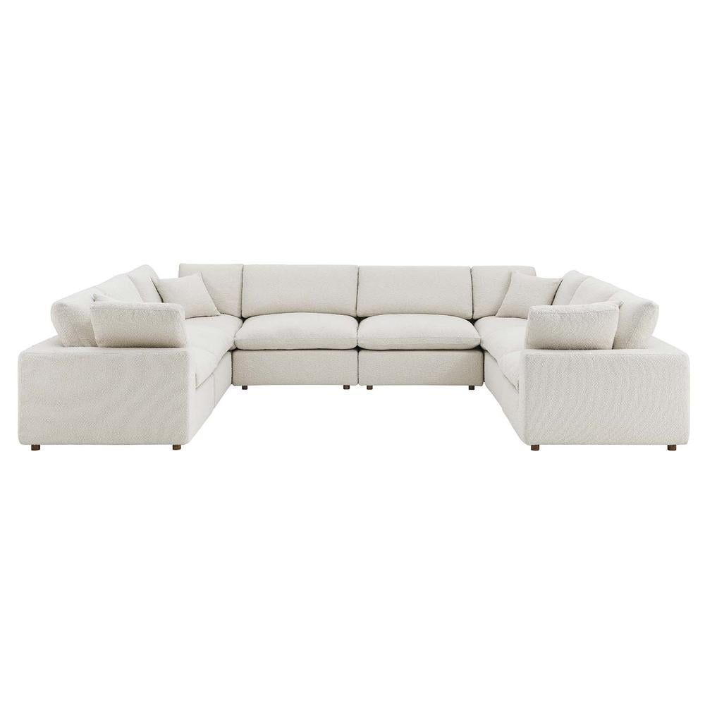 Ivory Boucle Fabric 8-Piece Sectional Sofa with Down Fill